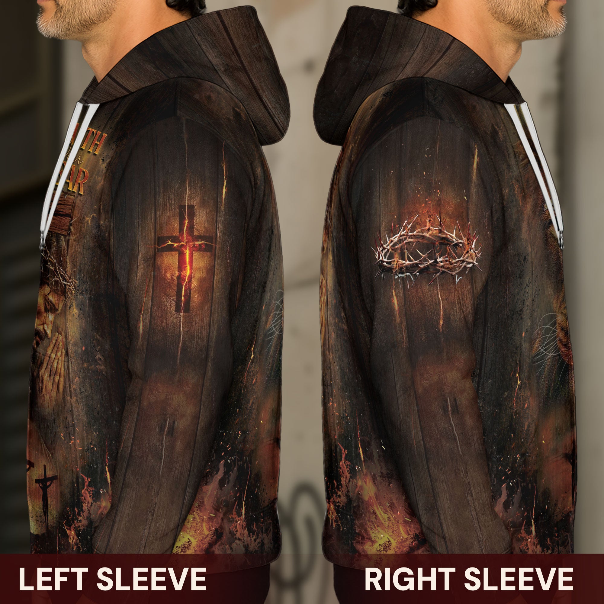 Faith Over Fear Christian Hoodie Lion Jesus Cross Design