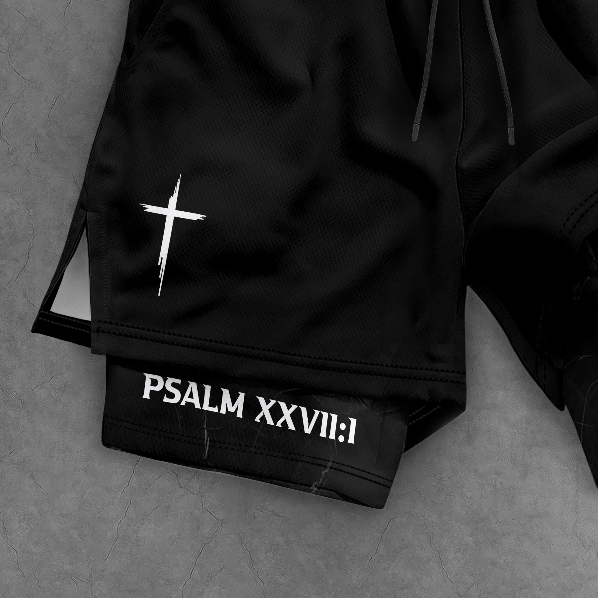 Psalm 27:1 Faith Over Fear Christian Mens Gym Shorts Bible Verse Glowing Gold Design - Rust Field Wear