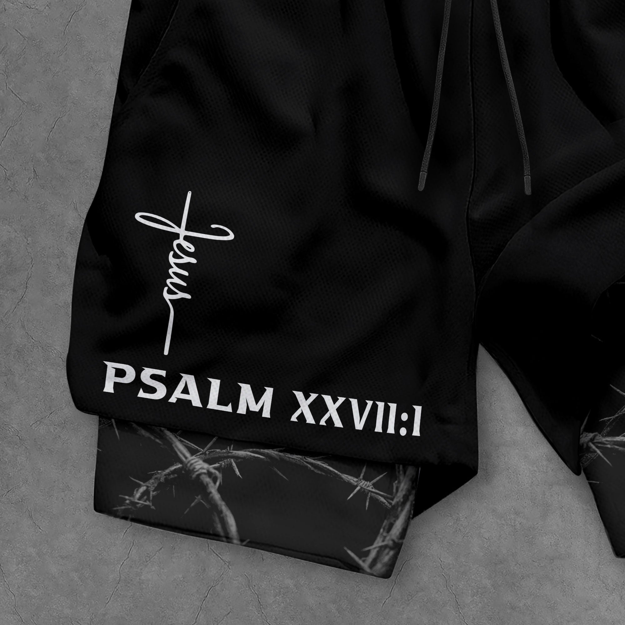 Psalm 27:1 Faith Over Fear Christian Mens Training Shorts Thorns Cross Bible Verse