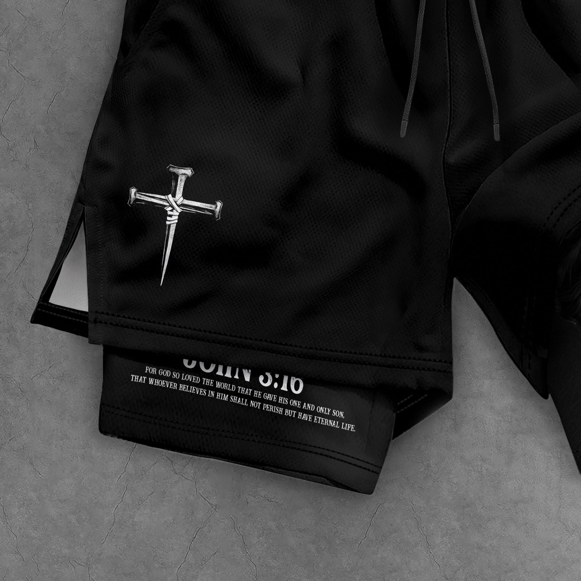John 3:16 Christian Gym Workout Shorts Men Lion of Judah Cross Faith Bible Verse - Rust Field Wear