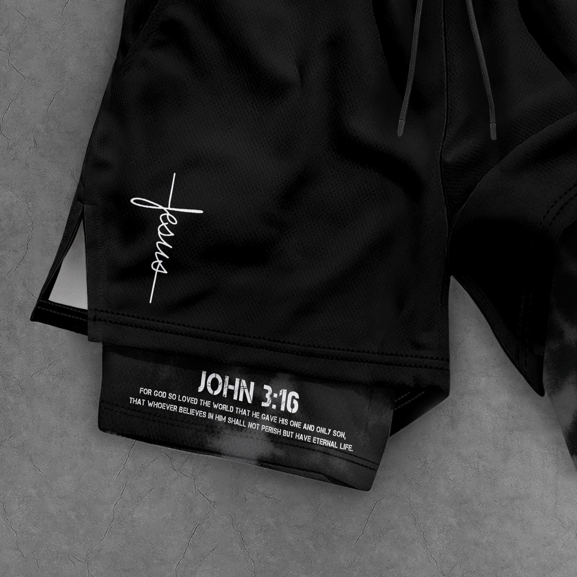 John 3:16 Christian Gym Workout Shorts Men Jesus Cross Bible Verse Religious - Rust Field Wear