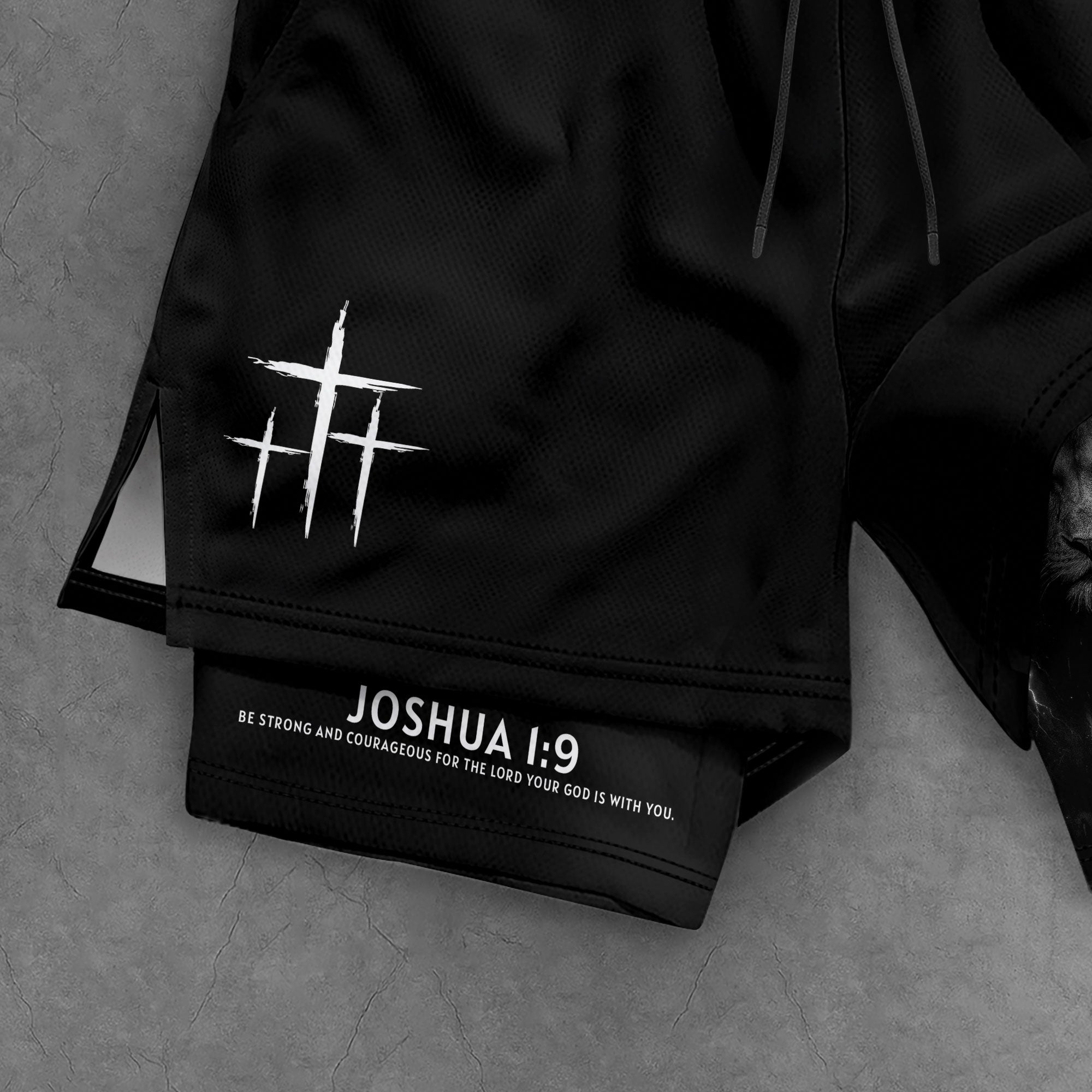 Joshua 1:9 Christian Gym Workout Shorts Men Lion Jesus Cross Bible Verse - Rust Field Wear