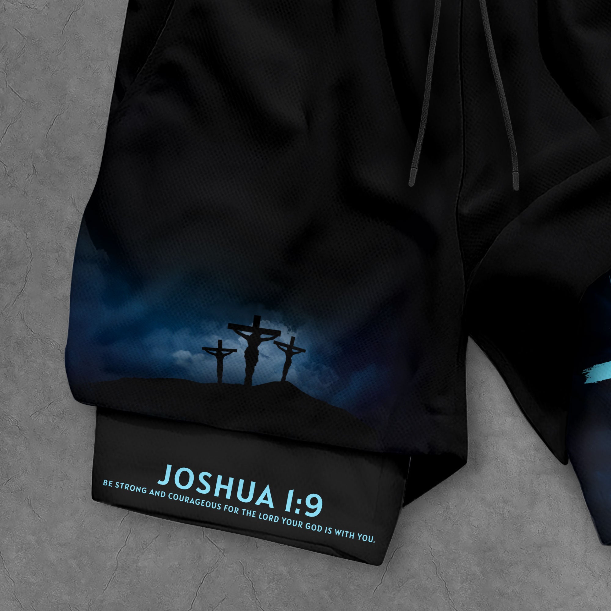 Joshua 1:9 Christian Gym Workout Shorts Men Lion Cross Bible Verse Blue