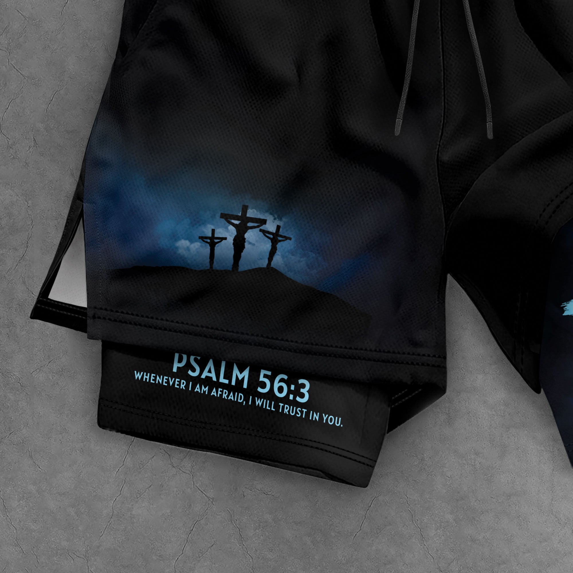 Psalm 56:3 Christian Gym Workout Shorts Men Lion Cross Bible Verse Blue - Rust Field Wear