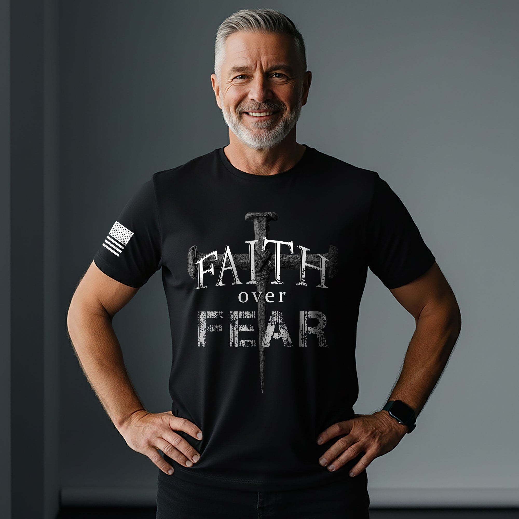 Faith Over Fear Christian Nail Cross Patriotic Religious Jesus Shirt