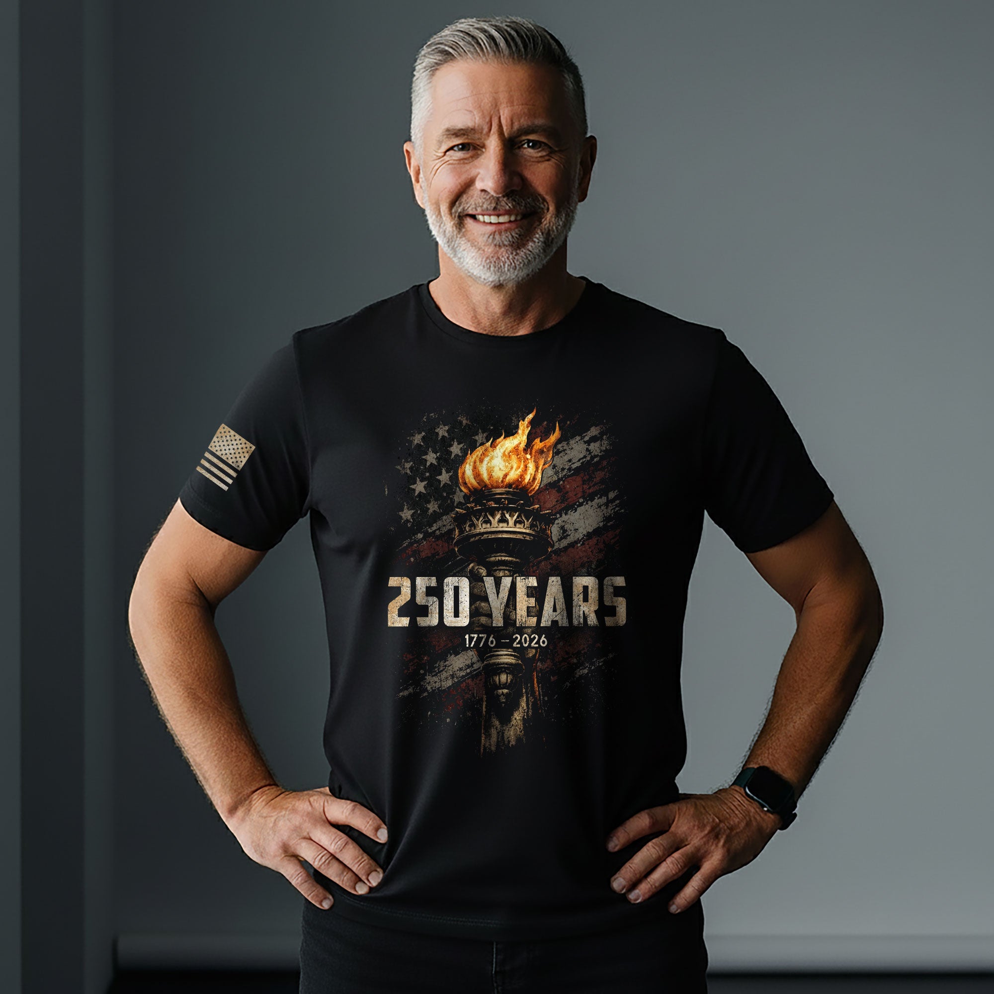 USA 250th Anniversary Shirt 1776-2026 American Flag Liberty Torch Patriotic for Men