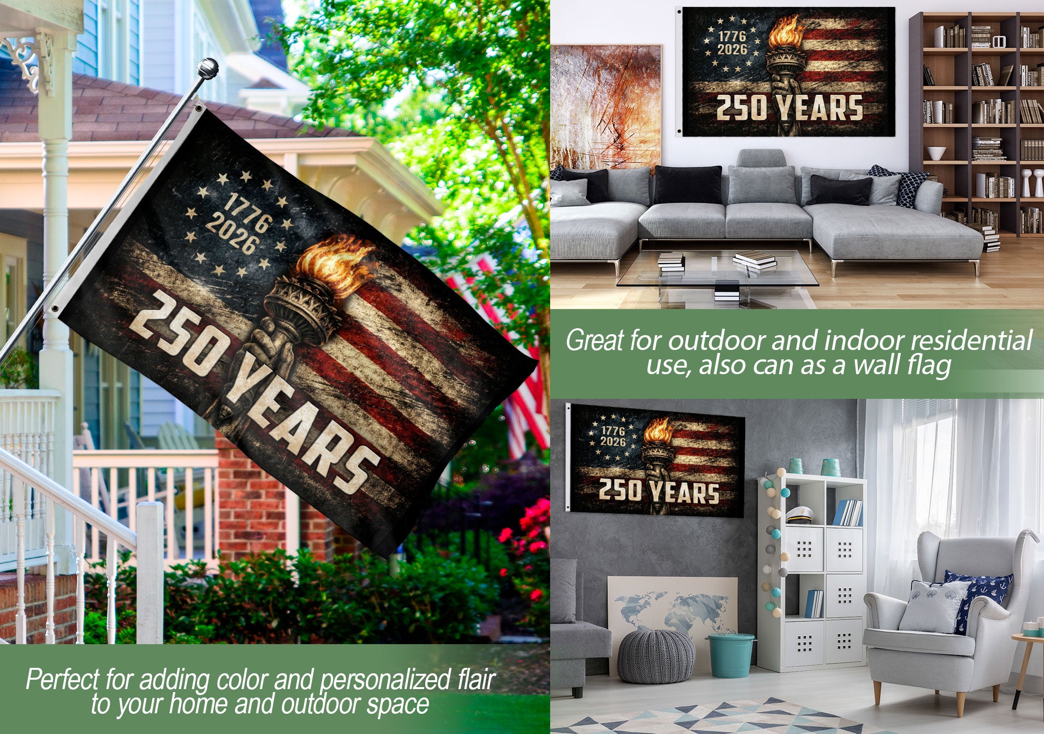USA 250th Anniversary Flag 1776-2026 American Flag Liberty Torch Patriotic