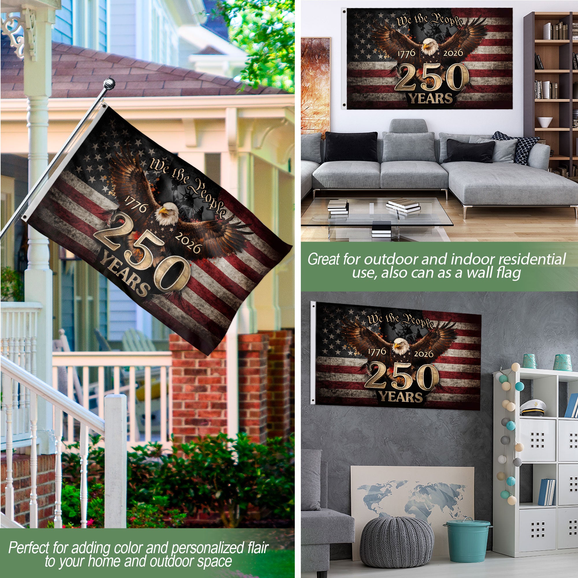 We The People 250 Years Flag 1776–2026 – Eagle Patriotic American Décor