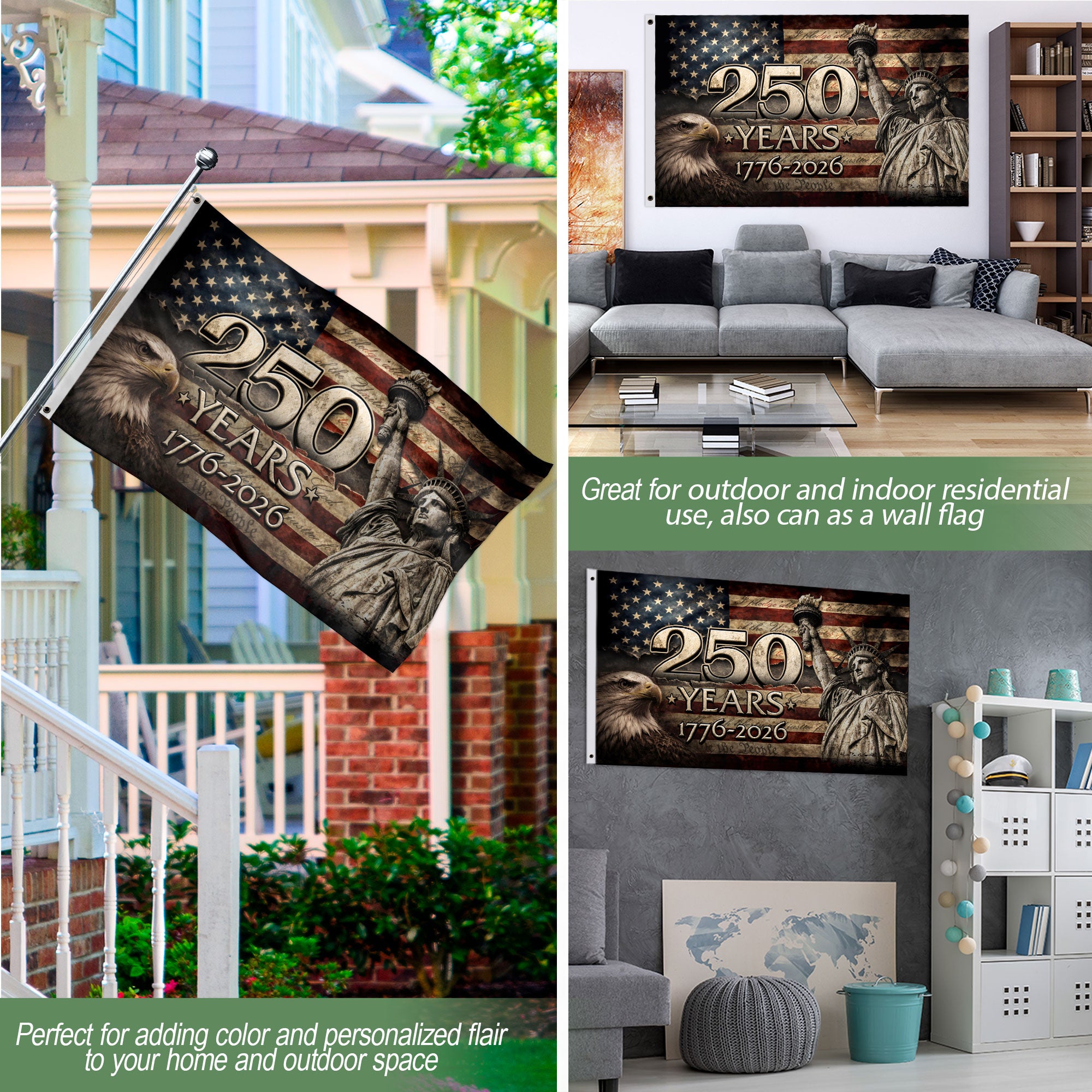 250 Years Semiquincentennial Flag 1776–2026 – Eagle & Liberty Patriotic American Décor