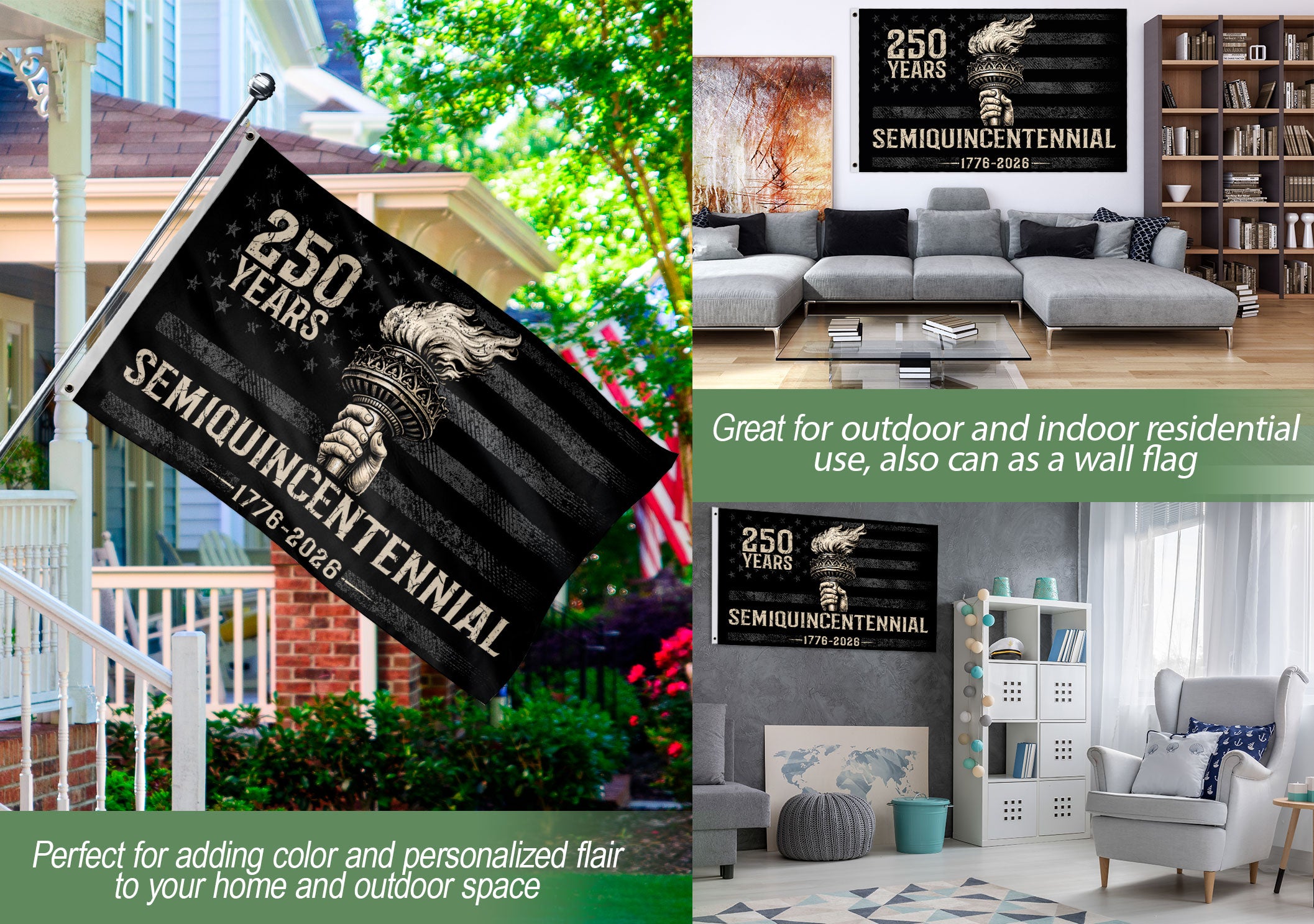 USA 250th Anniversary Semiquincentennial Flag 1776-2026 Liberty Torch Patriotic