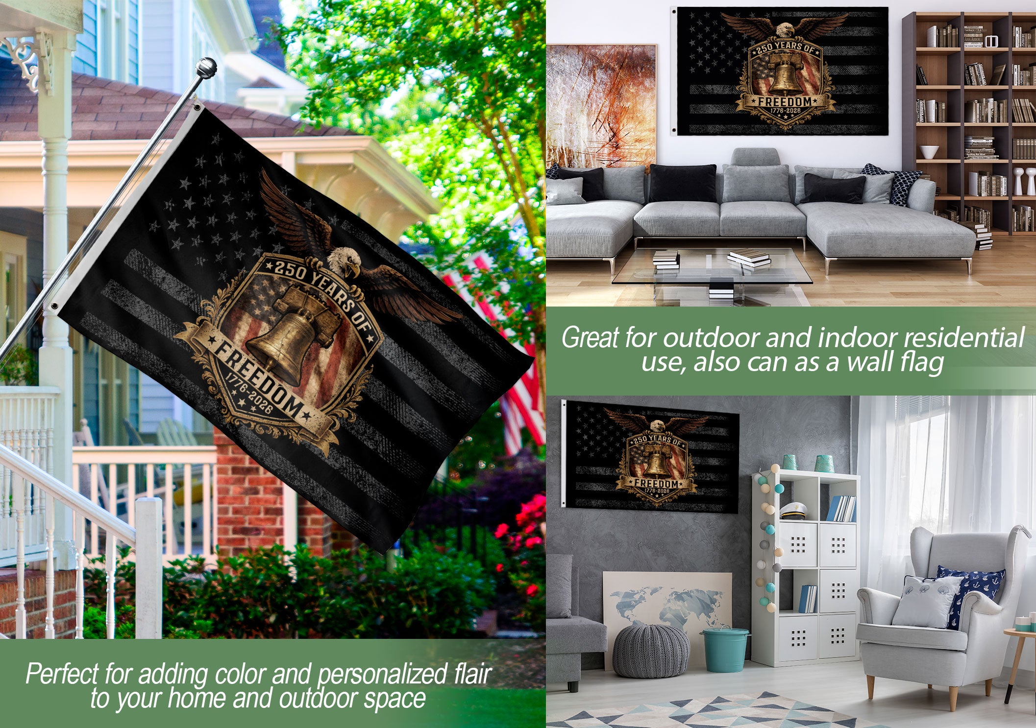 USA 250th Anniversary 250 Years Flag 1776-2026 Liberty Bell Eagle Freedom