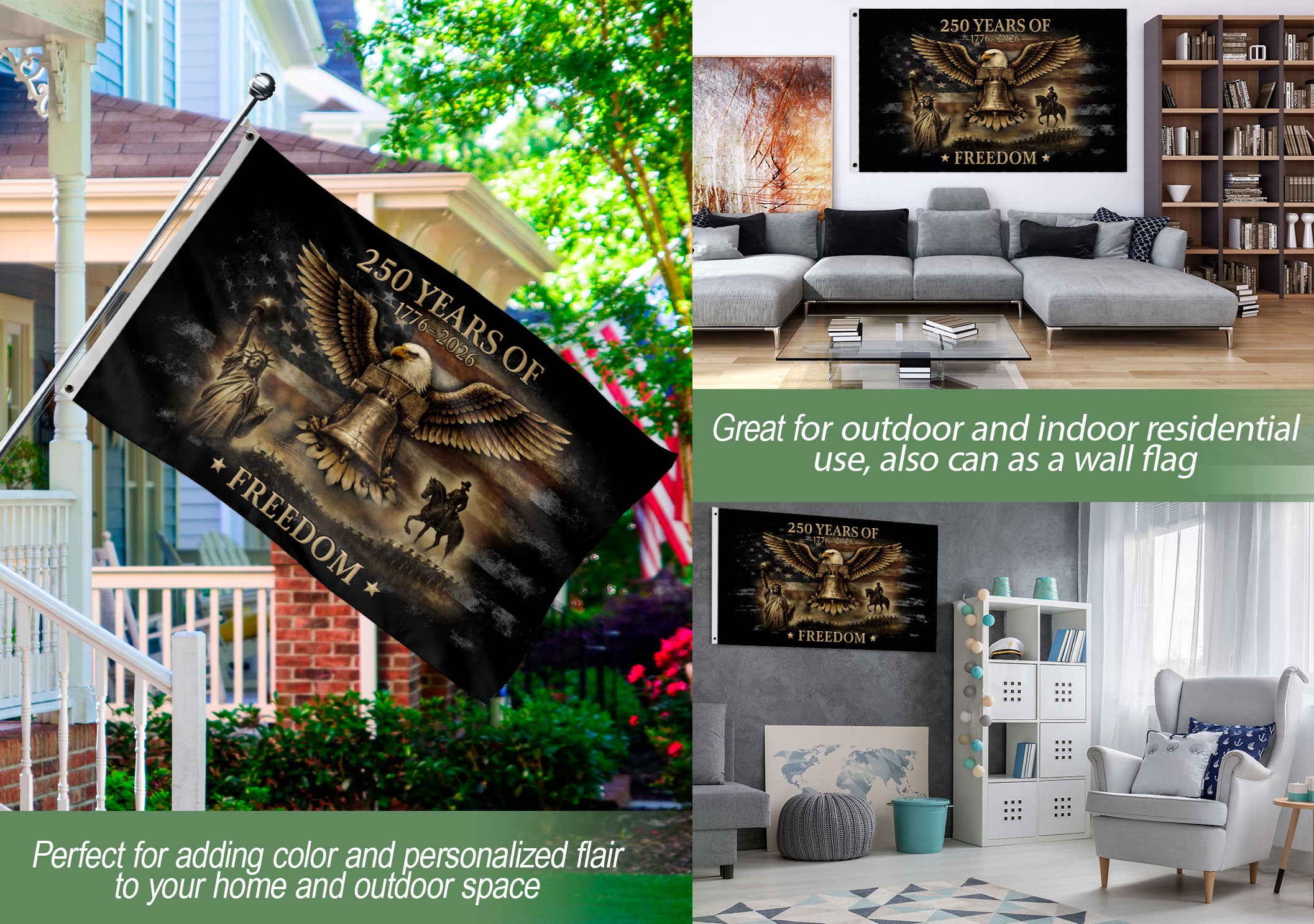 USA 250th Anniversary 250 Years of Freedom Flag 1776-2026 Liberty Bell Eagle