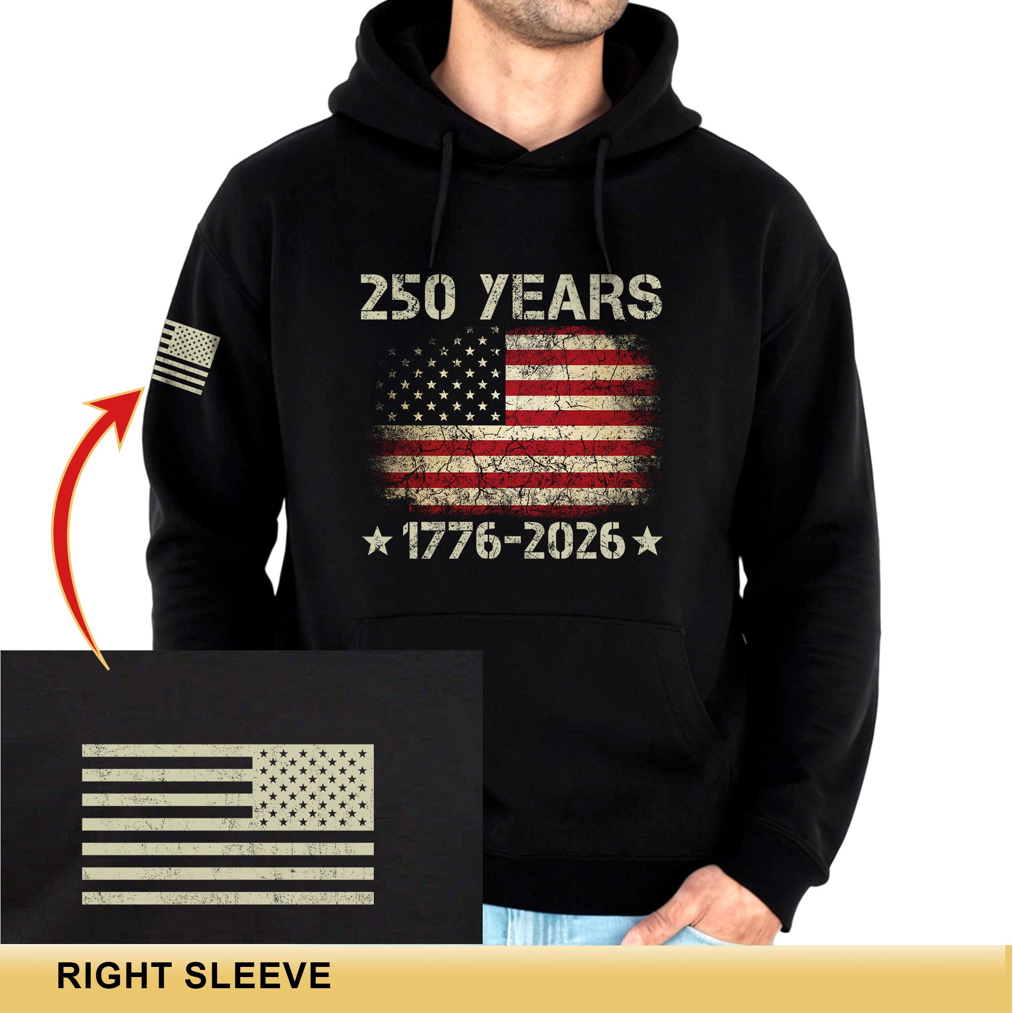 USA 250th Anniversary Semiquincentennial 250 Years Hoodie 1776-2026 Vintage Distressed Flag Patriotic