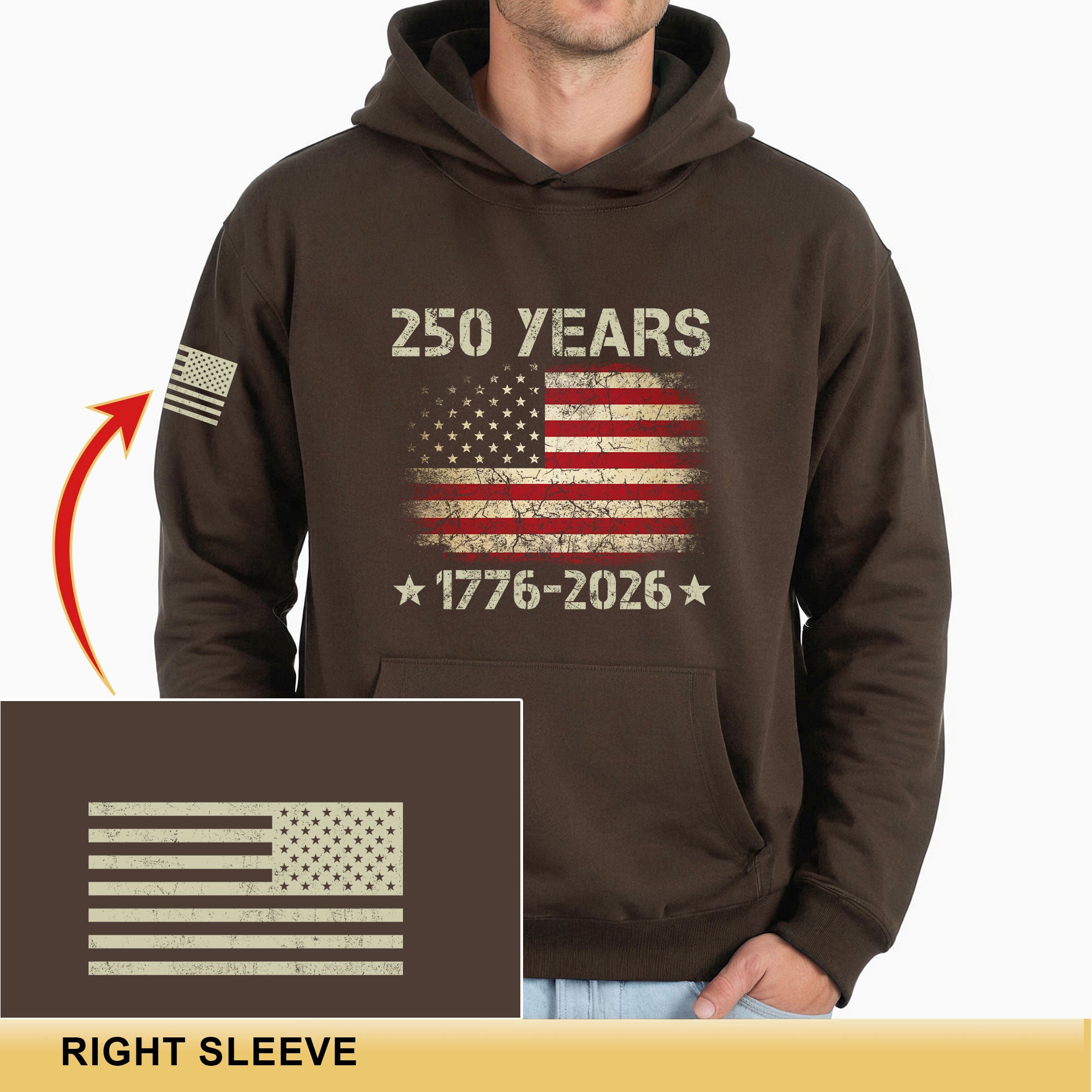 USA 250th Anniversary Semiquincentennial 250 Years Hoodie 1776-2026 Vintage Distressed Flag Patriotic