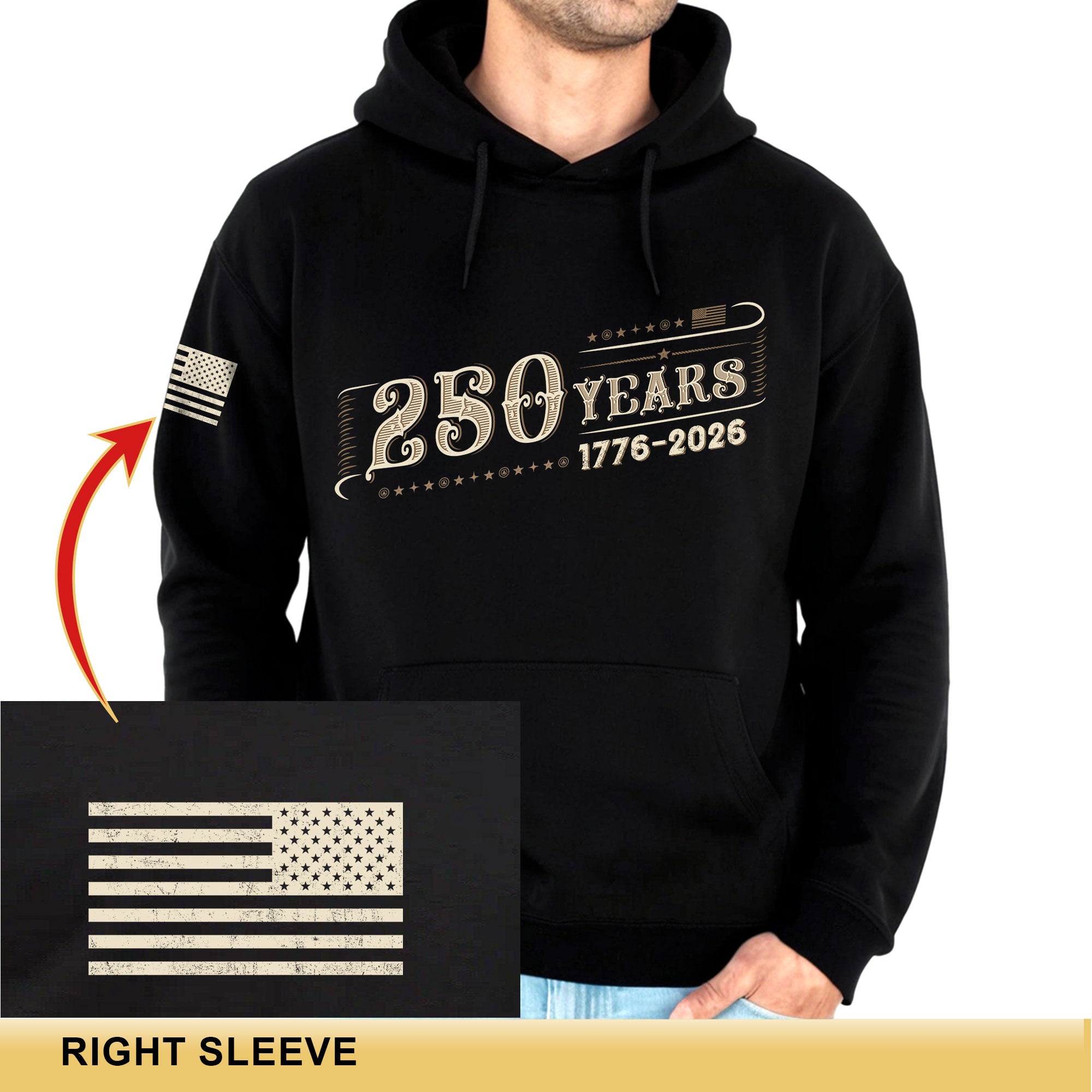 USA 250th Anniversary Semiquincentennial 250 Years Hoodie 1776-2026 Patriotic Western Style