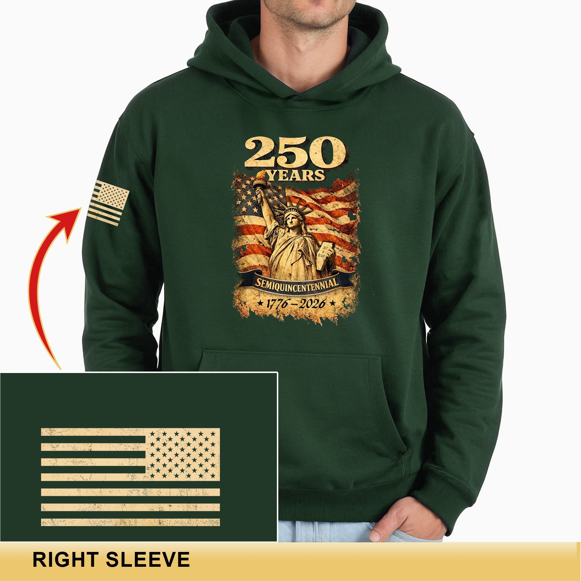 USA 250th Anniversary Semiquincentennial 250 Years Hoodie 1776-2026 Statue of Liberty Patriotic Flag Graphic
