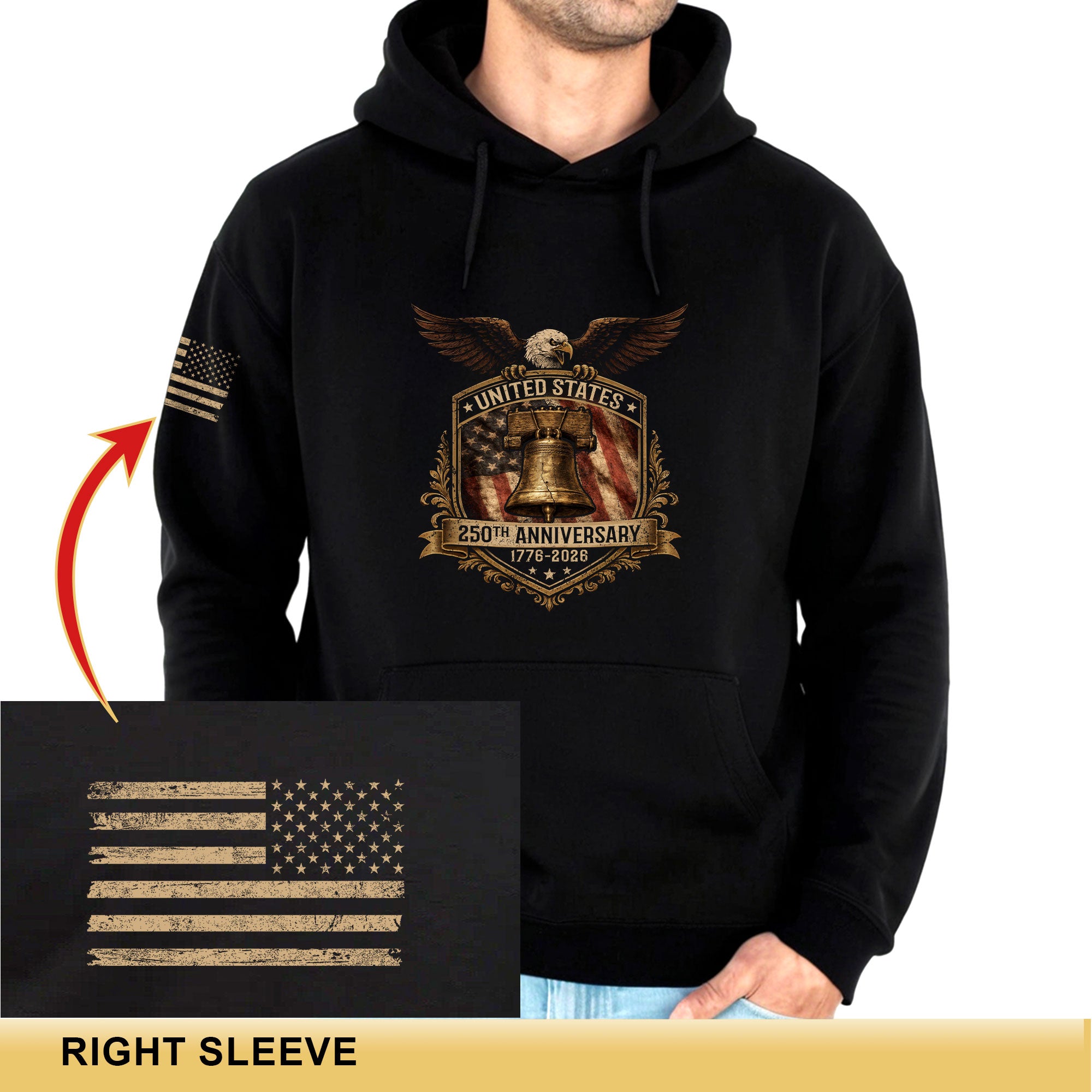 USA 250th Anniversary Semiquincentennial 250 Years Hoodie 1776-2026 Eagle Liberty Bell Shield Patriotic