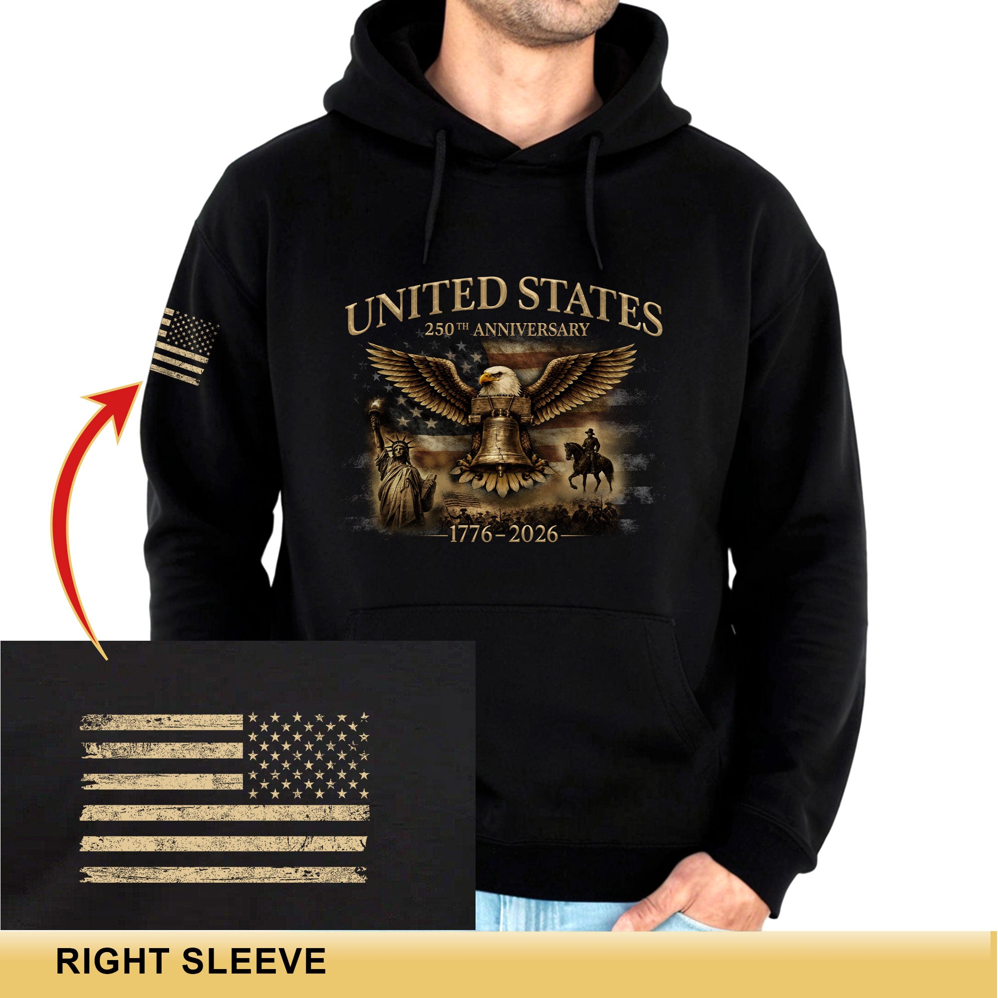 United States 250th Anniversary Semiquincentennial Hoodie 1776-2026 Eagle Liberty Bell Patriotic