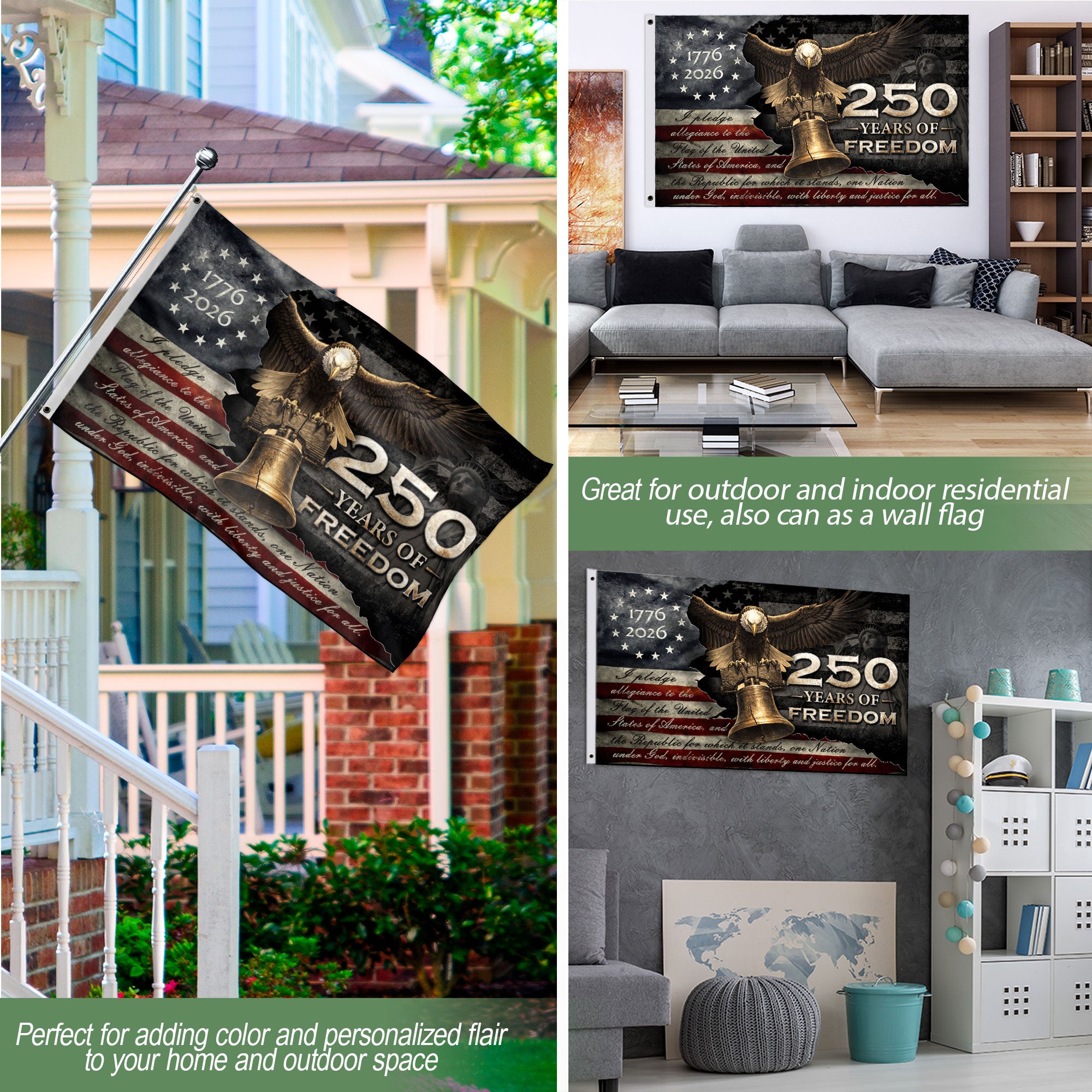 250 Years of Freedom Semiquincentennial Double-Sided House Flag 1776–2026 – Patriotic American Décor