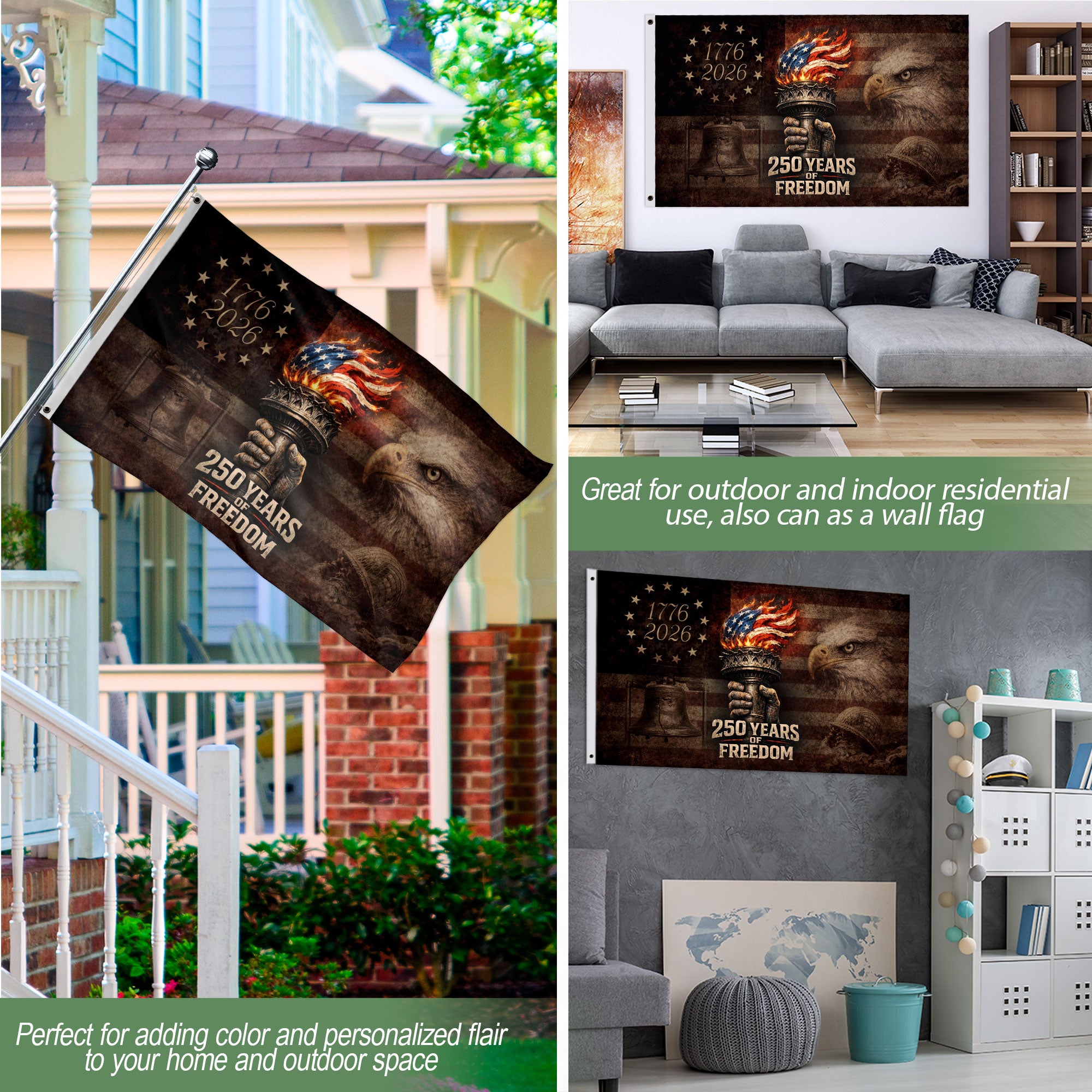 250 Years of Freedom Double-Sided Patriotic Décor with Eagle Design 1776–2026 House Flag - Rust Field Wear