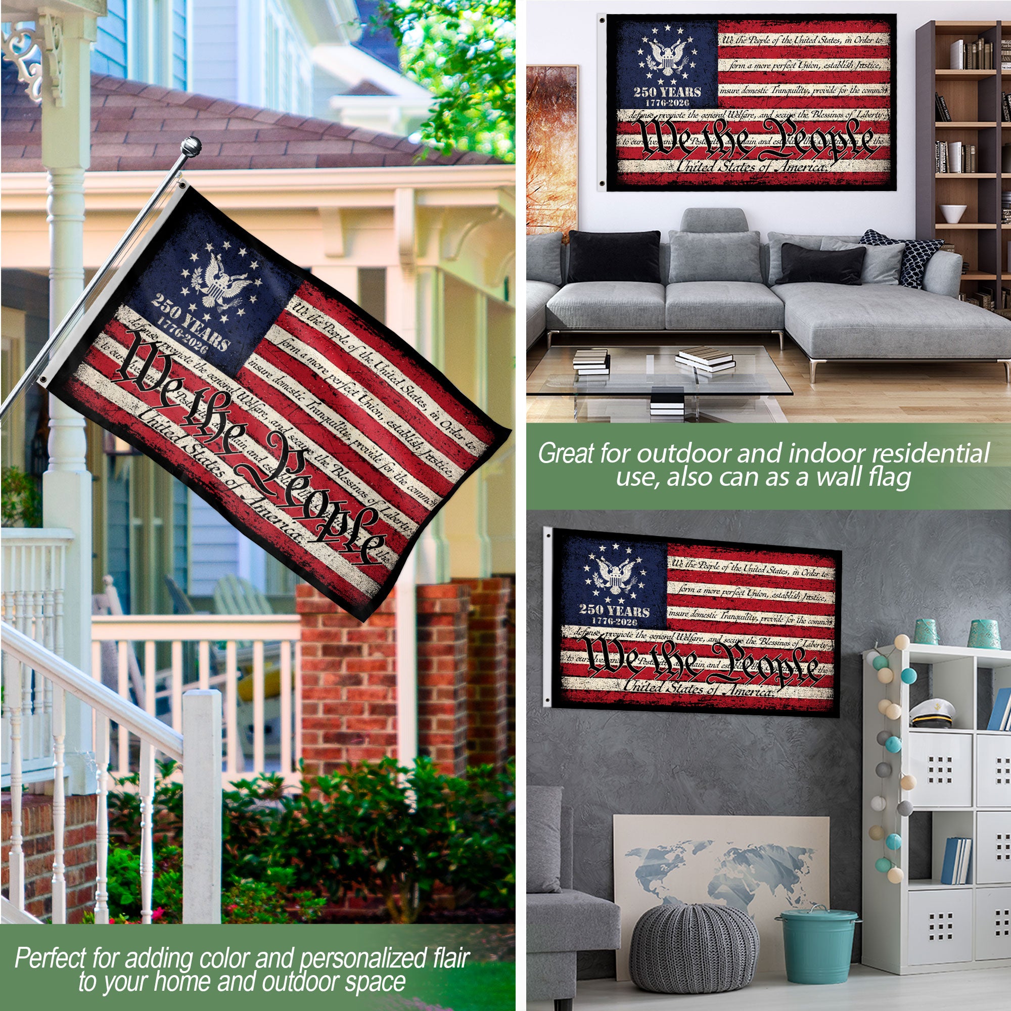 We The People Semiquincentennial Double-Sided House Flag – 250 Years of Freedom Patriotic American Décor 1776–2026