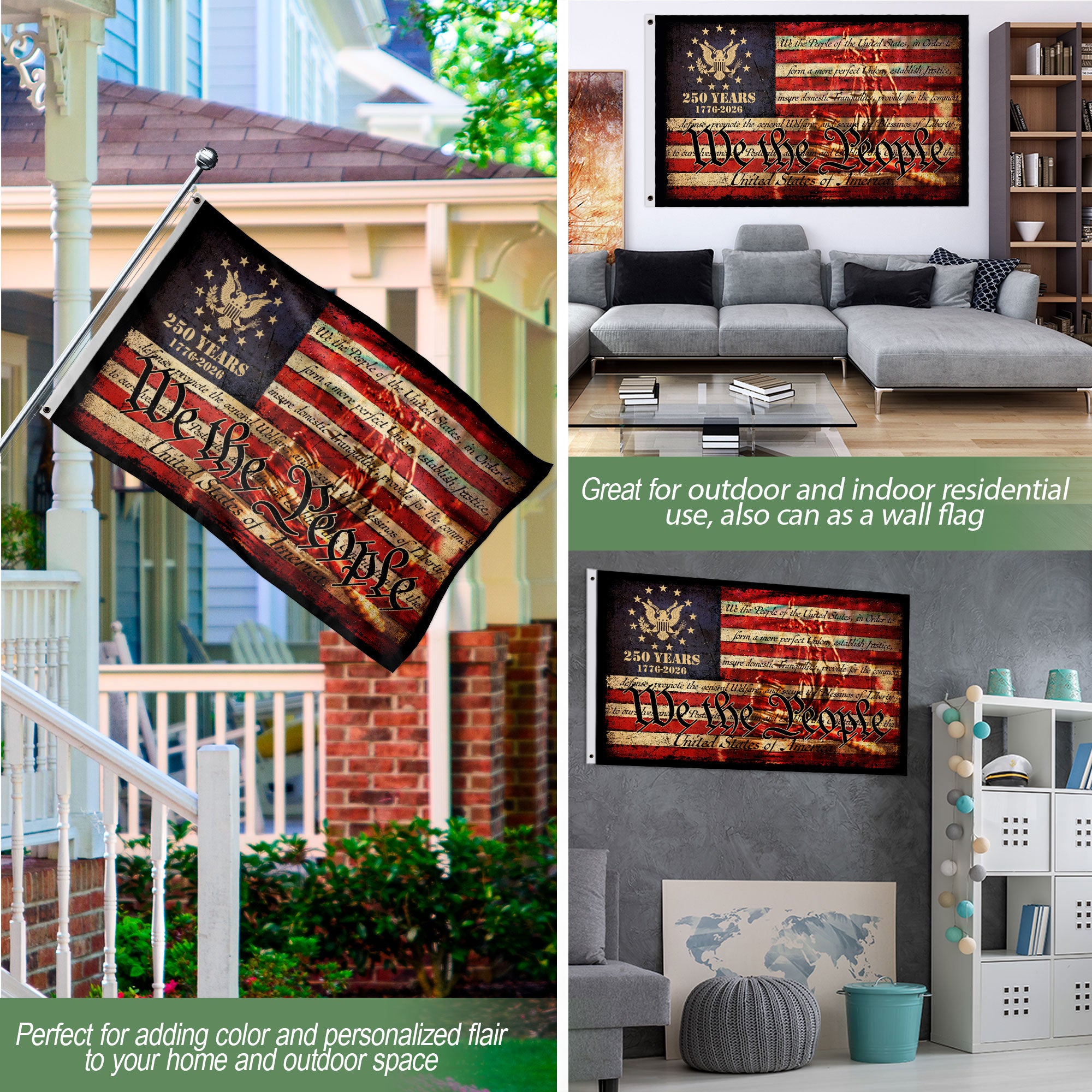We The People Semiquincentennial House Flag – Double-Sided Patriotic Décor Celebrating 250 Years of Freedom 1776–2026