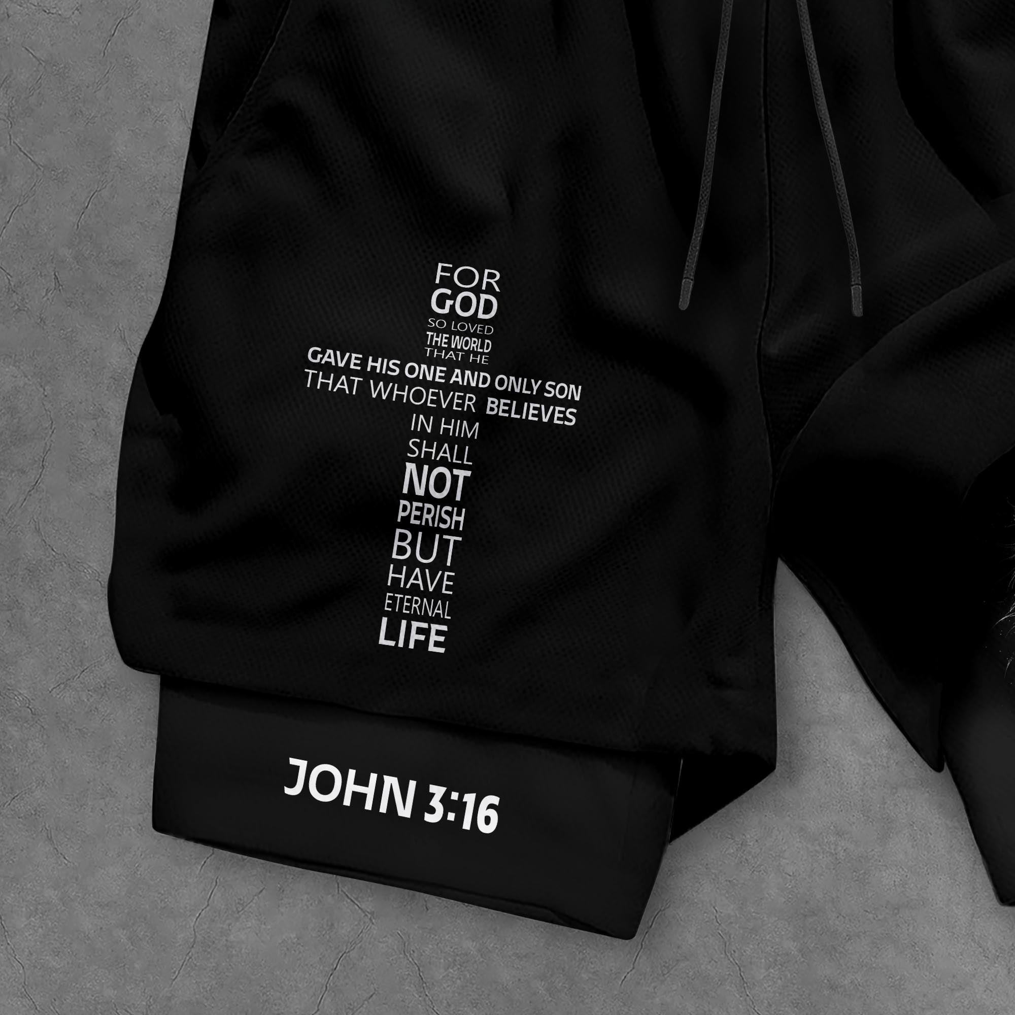 John 3:16 Bible Verse Christian Gym Workout Shorts Men Lion of Judah Athletic Activewear