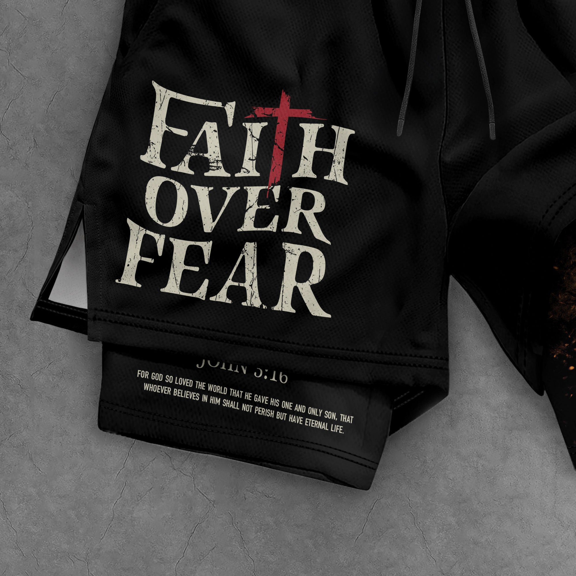 John 3:16 Bible Verse Christian Workout Shorts Men Lion of Judah Faith Over Fear Activewear - Rust Field Wear