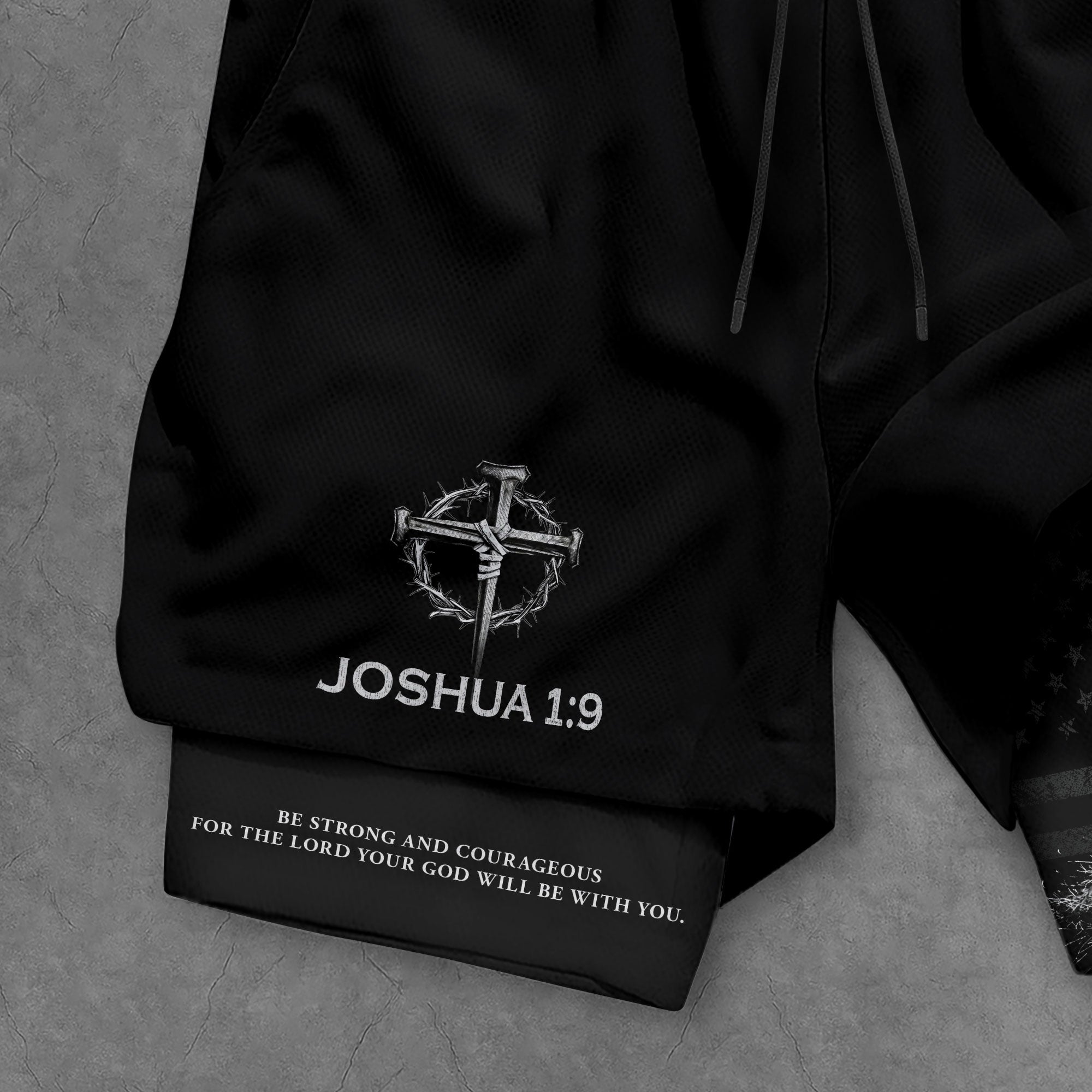 Joshua 1:9 Christian Men Gym Shorts USA Flag Strong and Courageous Athletic Activewear