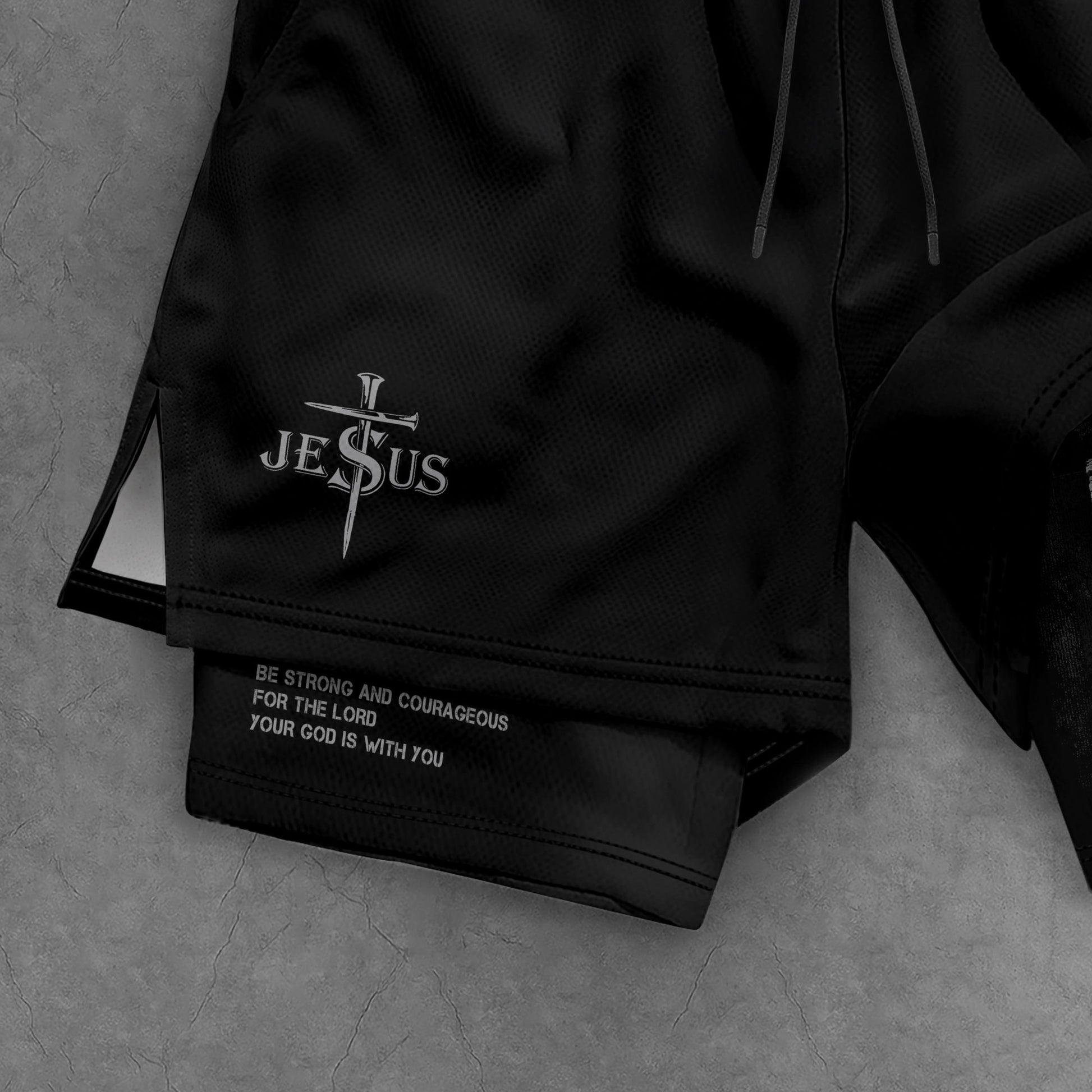 Joshua 1:9 Bible Verse Christian Men Gym Shorts Be Strong and Courageous Jesus USA Flag Knight Activewear - Rust Field Wear