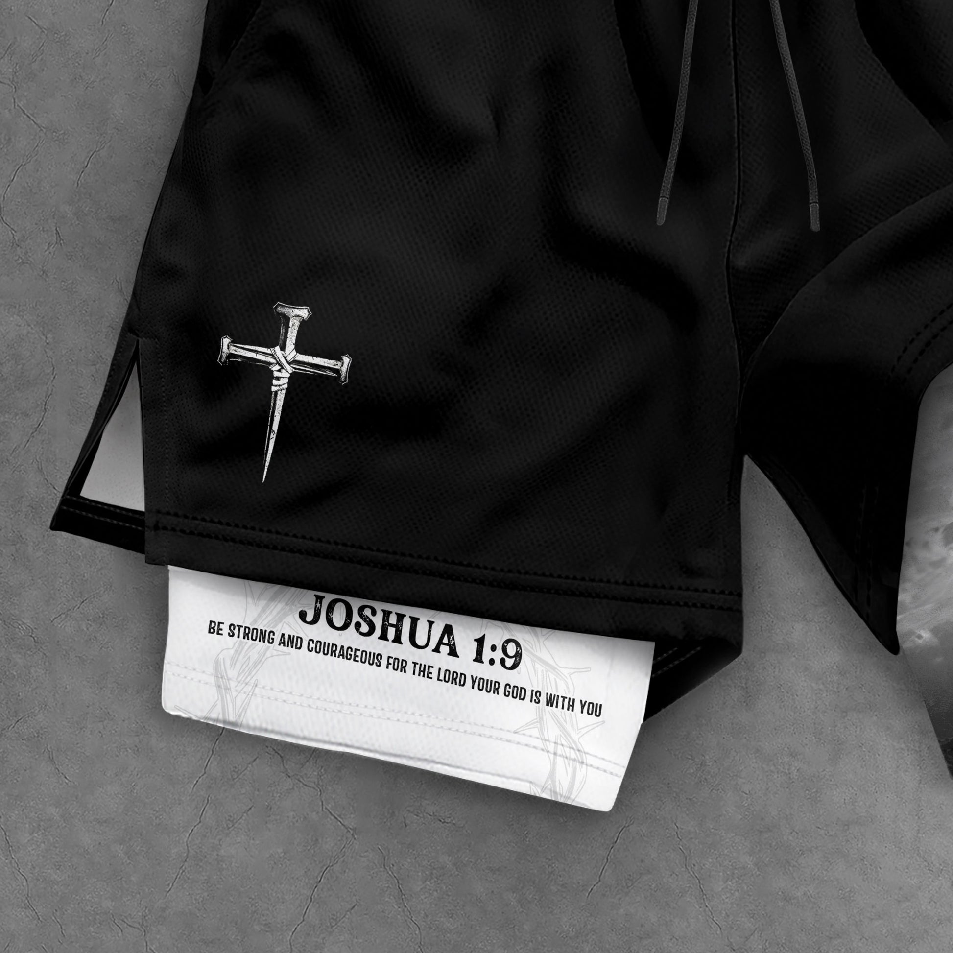 Joshua 1:9 Bible Verse Christian Men Gym Shorts Cross Lion of Judah Training Performance Gear - Rust Field Wear
