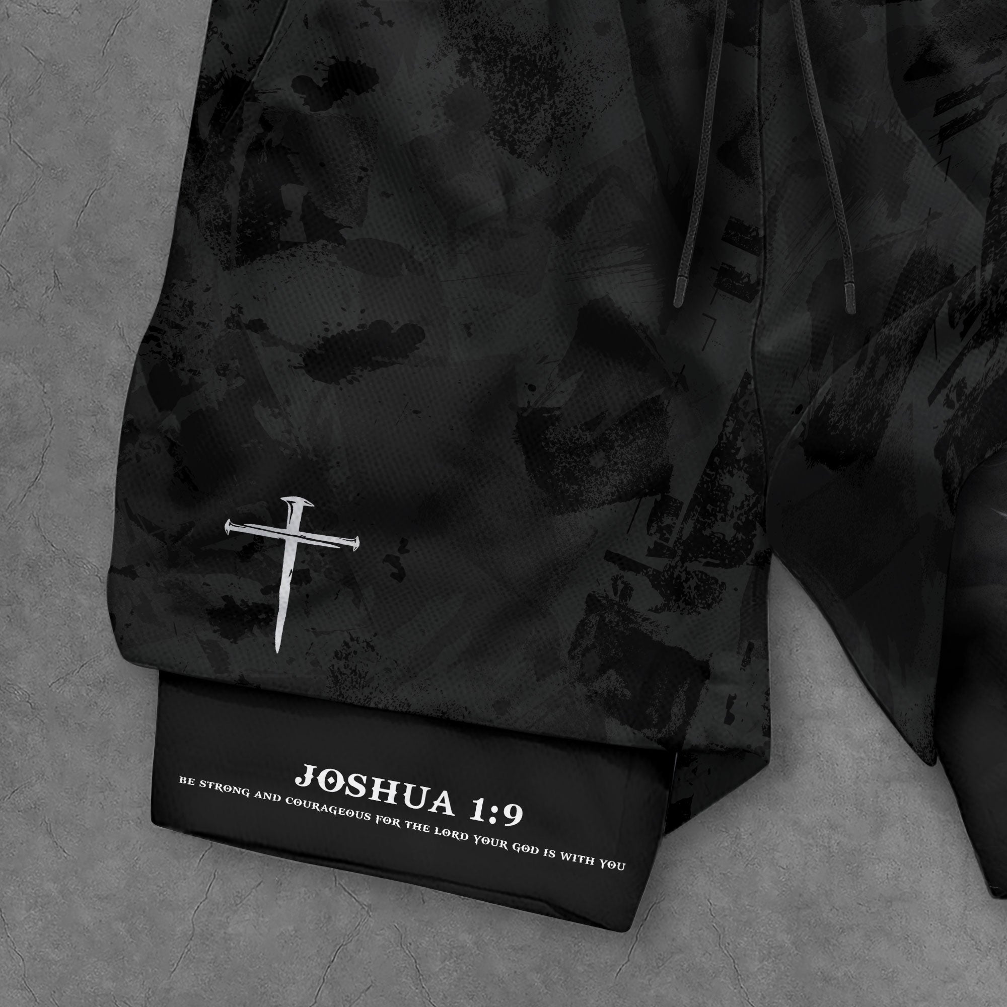 Joshua 1:9 Bible Verse Christian Men Gym Shorts Jesus Knight Kneeling Cross Training Activewear