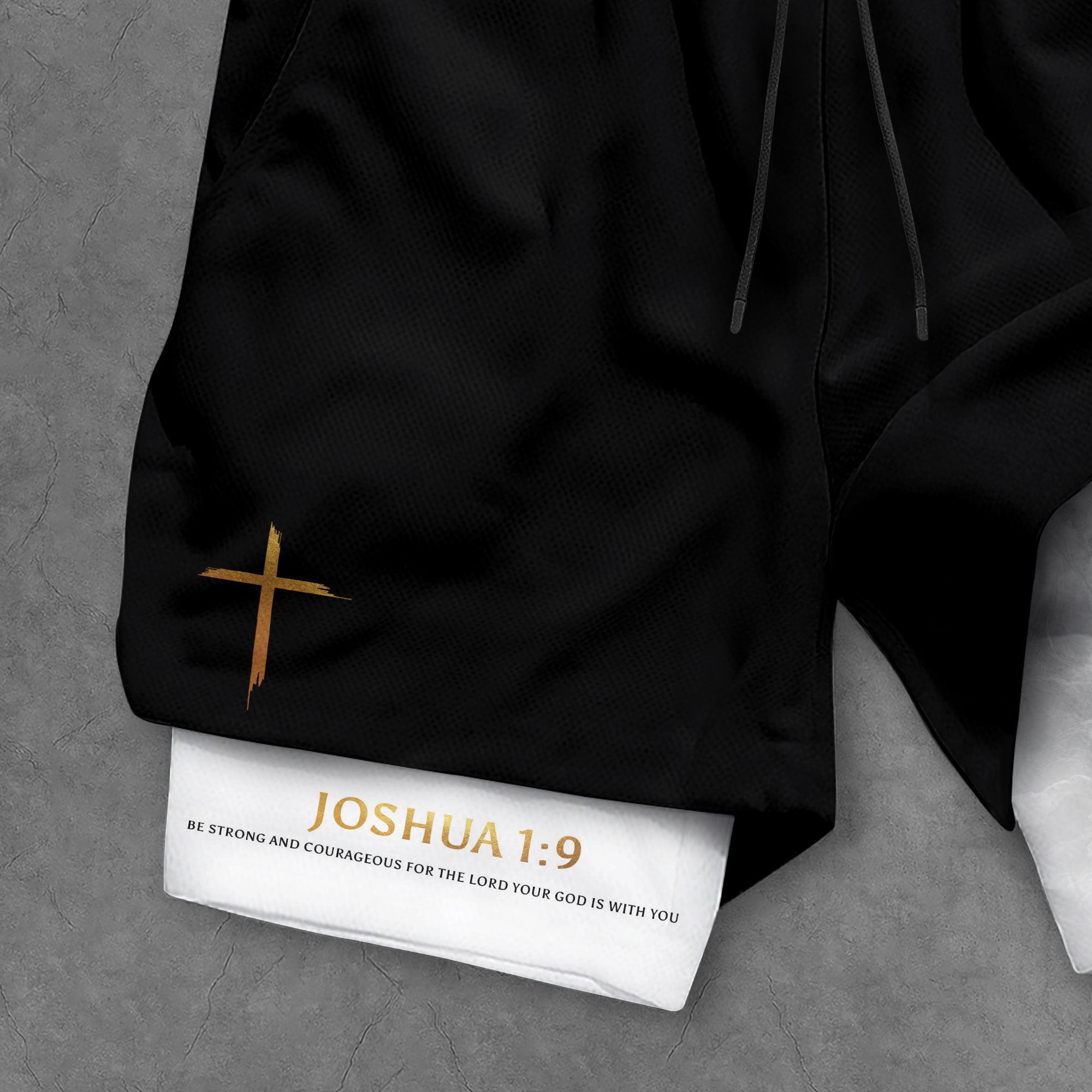 Joshua 1:9 Bible Verse Christian Men Workout Shorts Gold Lion of Judah Training Apparel