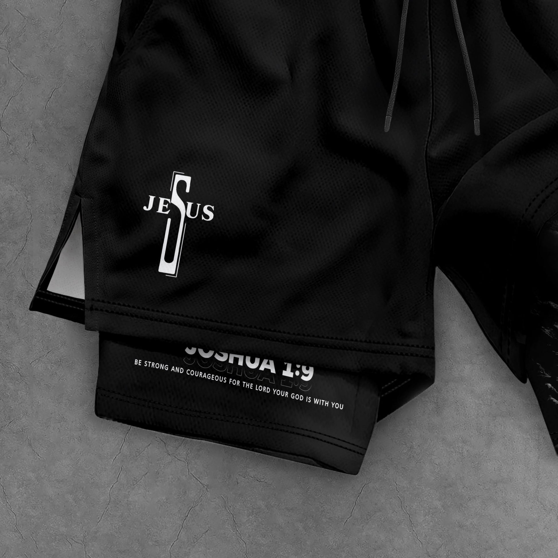 Joshua 1:9 Bible Verse Christian Men Gym Shorts Jesus Cross Nails Lion of Judah Training Activewear - Rust Field Wear
