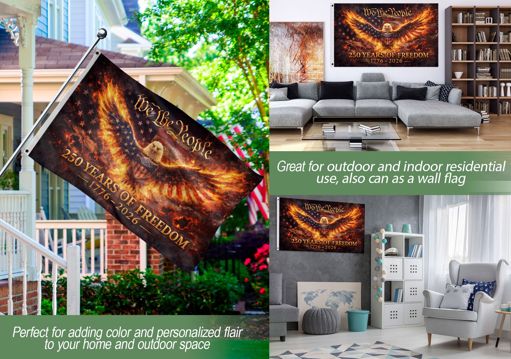 USA 250 Years of Freedom Flag 1776-2026 Flaming Eagle Strength We The People Patriotic Outdoor