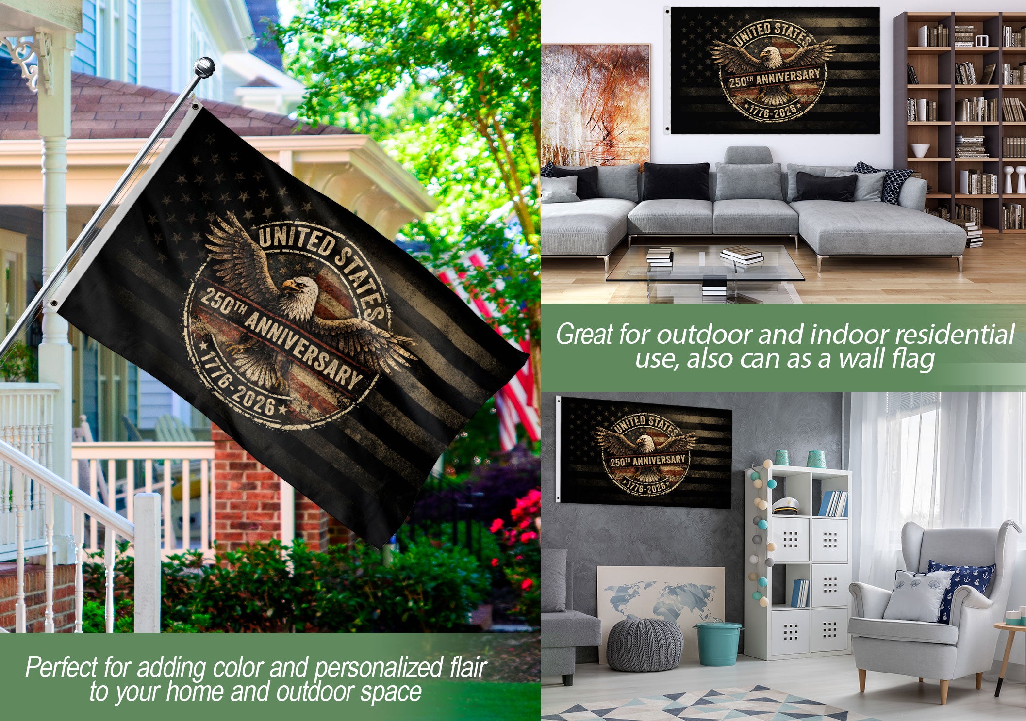 United States 250th Semiquincentennial Anniversary Flag 1776-2026 Vintage American Eagle Shield Mental Heritage Patriotic