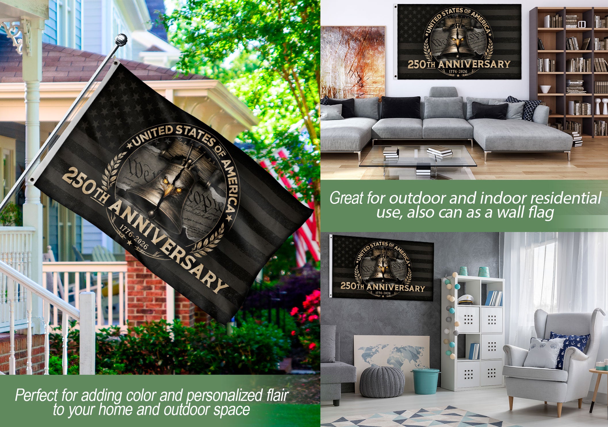 USA 250th Anniversary Flag 1776–2026 – American Flag with Liberty Bell & Eagle Design