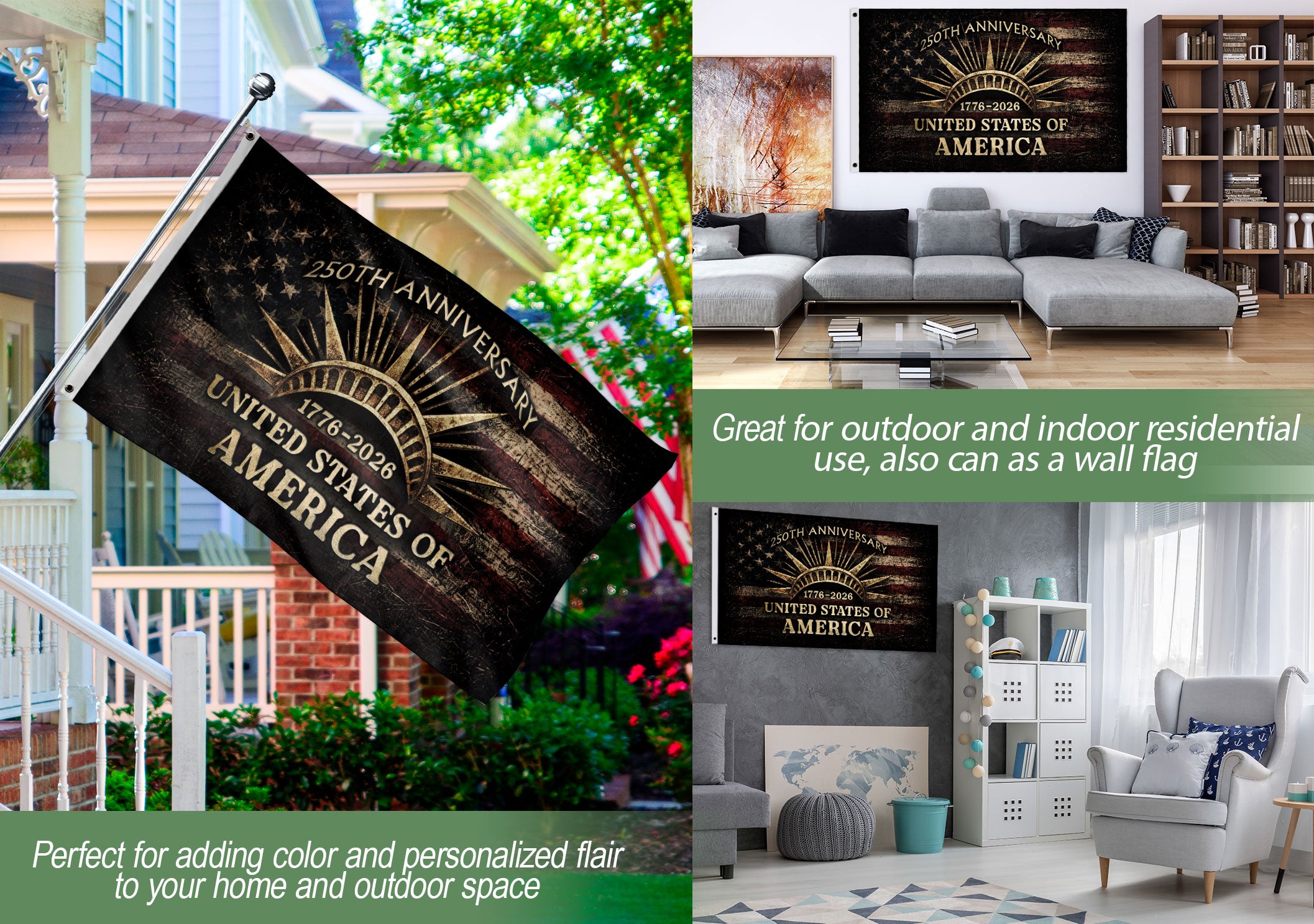 USA 250th Anniversary Flag 1776–2026 – Vintage American Flag with Liberty Crown Design
