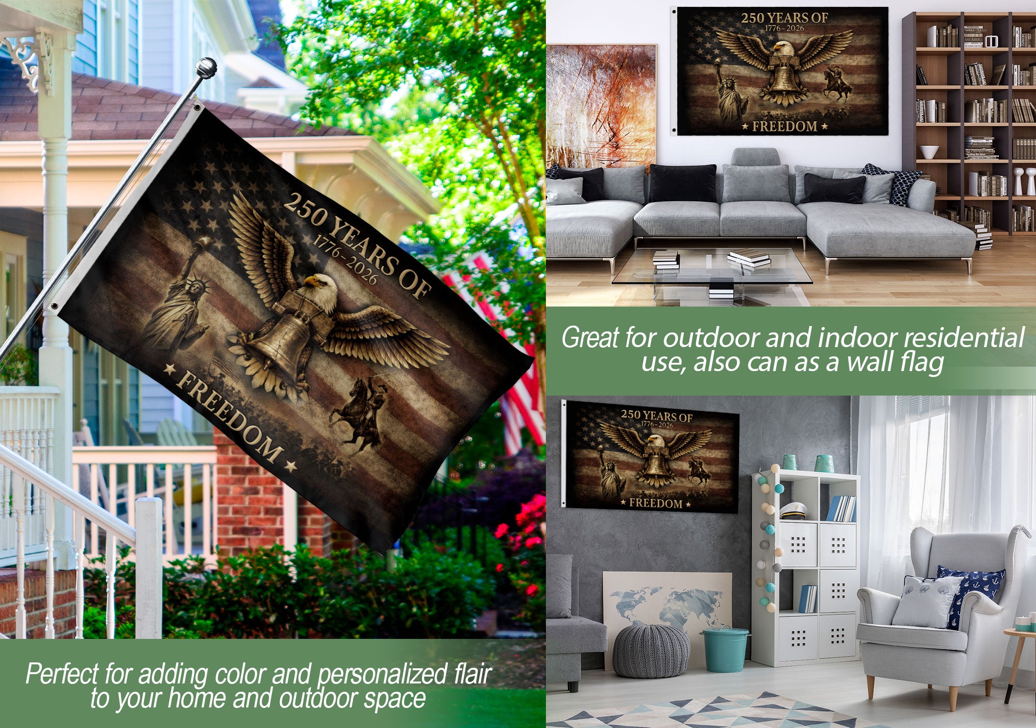 USA 250th Anniversary Flag 250 Years of Freedom Semiquincentennial 1776-2026 American Eagle Liberty Bell Patriotic