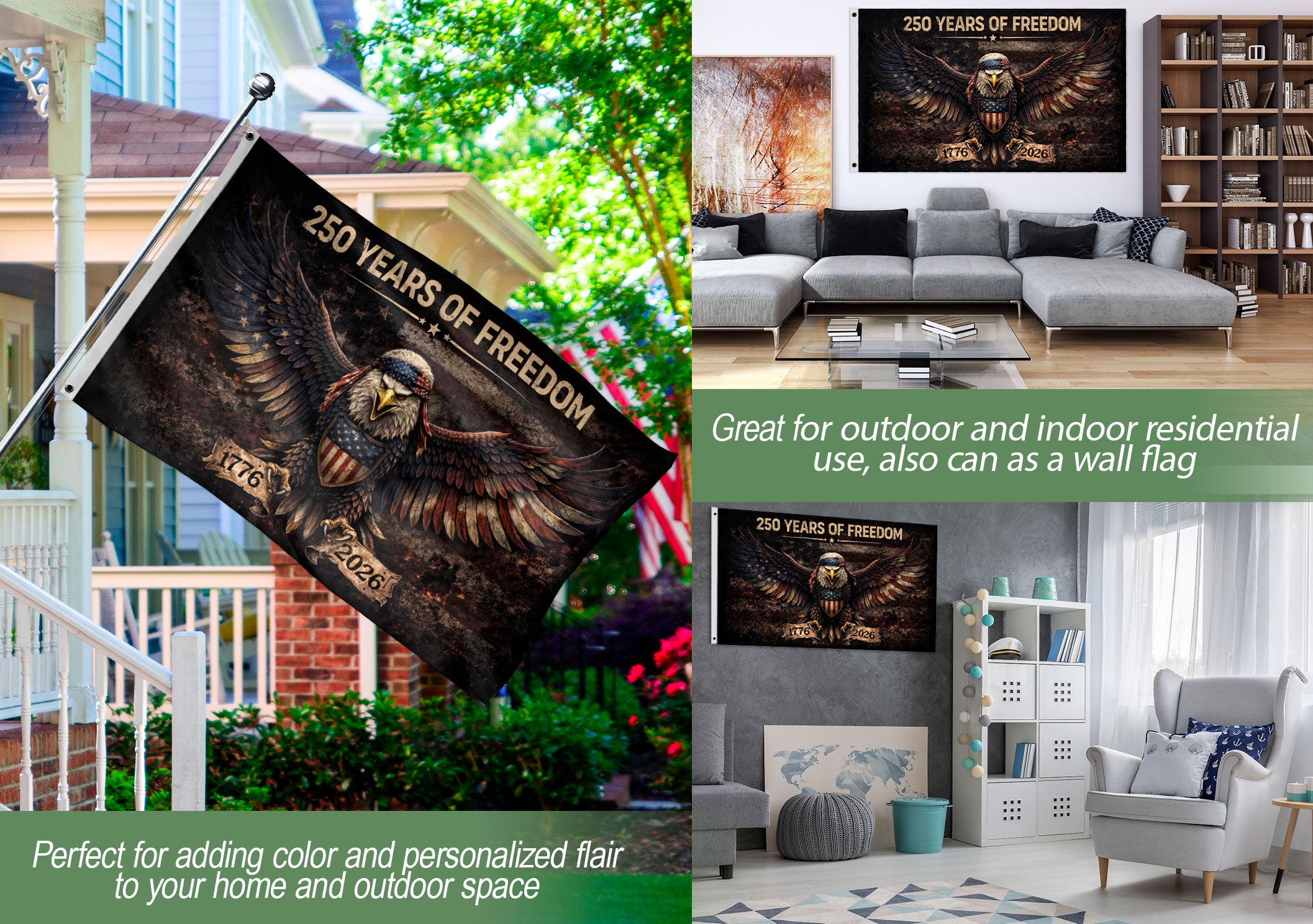 American 250th Anniversary Flag 1776-2026 Semiquincentennial 250 Years of Freedom Patriotic Eagle Memorial