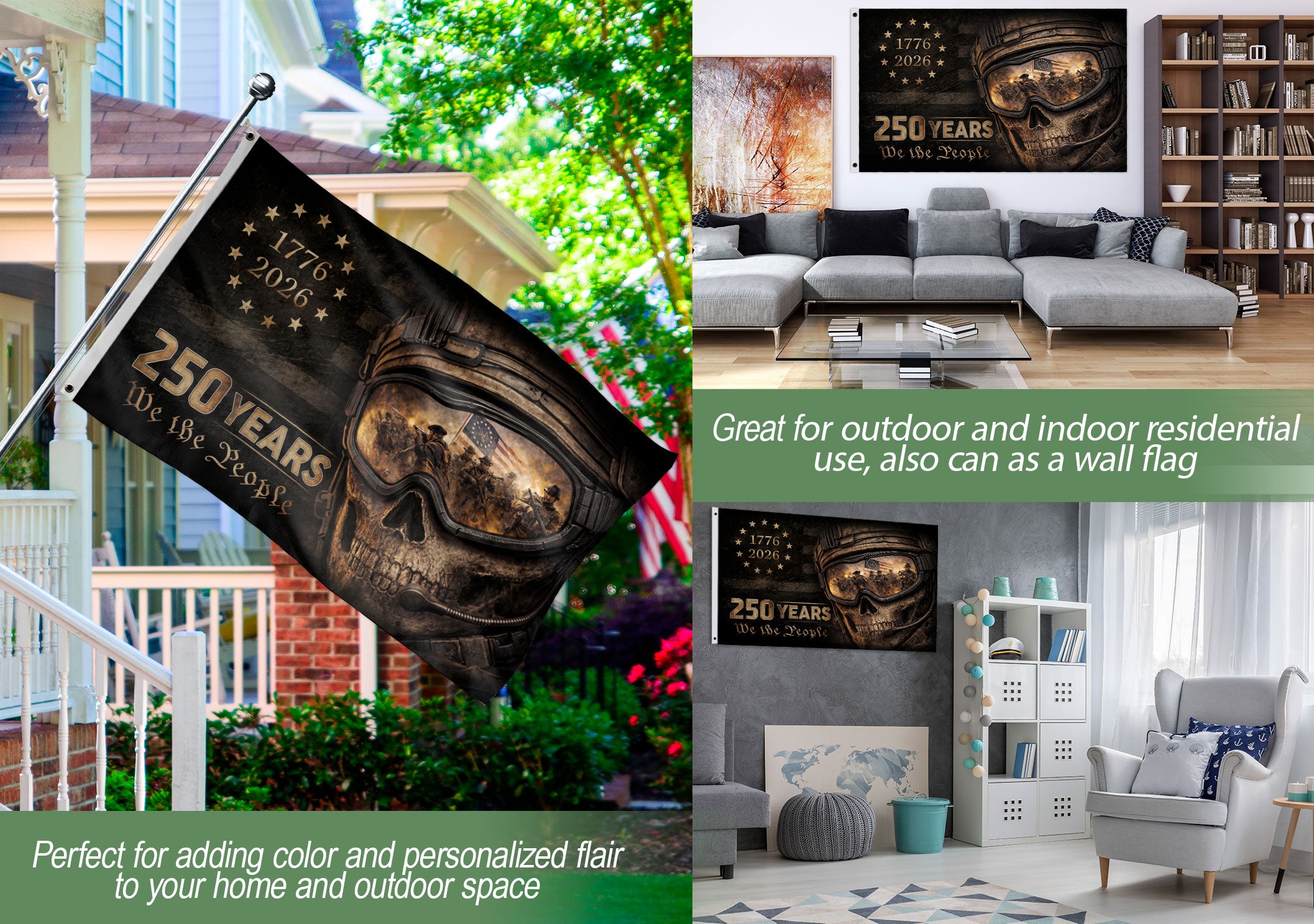 USA 250th Anniversary Garden Flag Semiquincentennial 1776-2026 We The People Double Sided Patriotic Military Skull