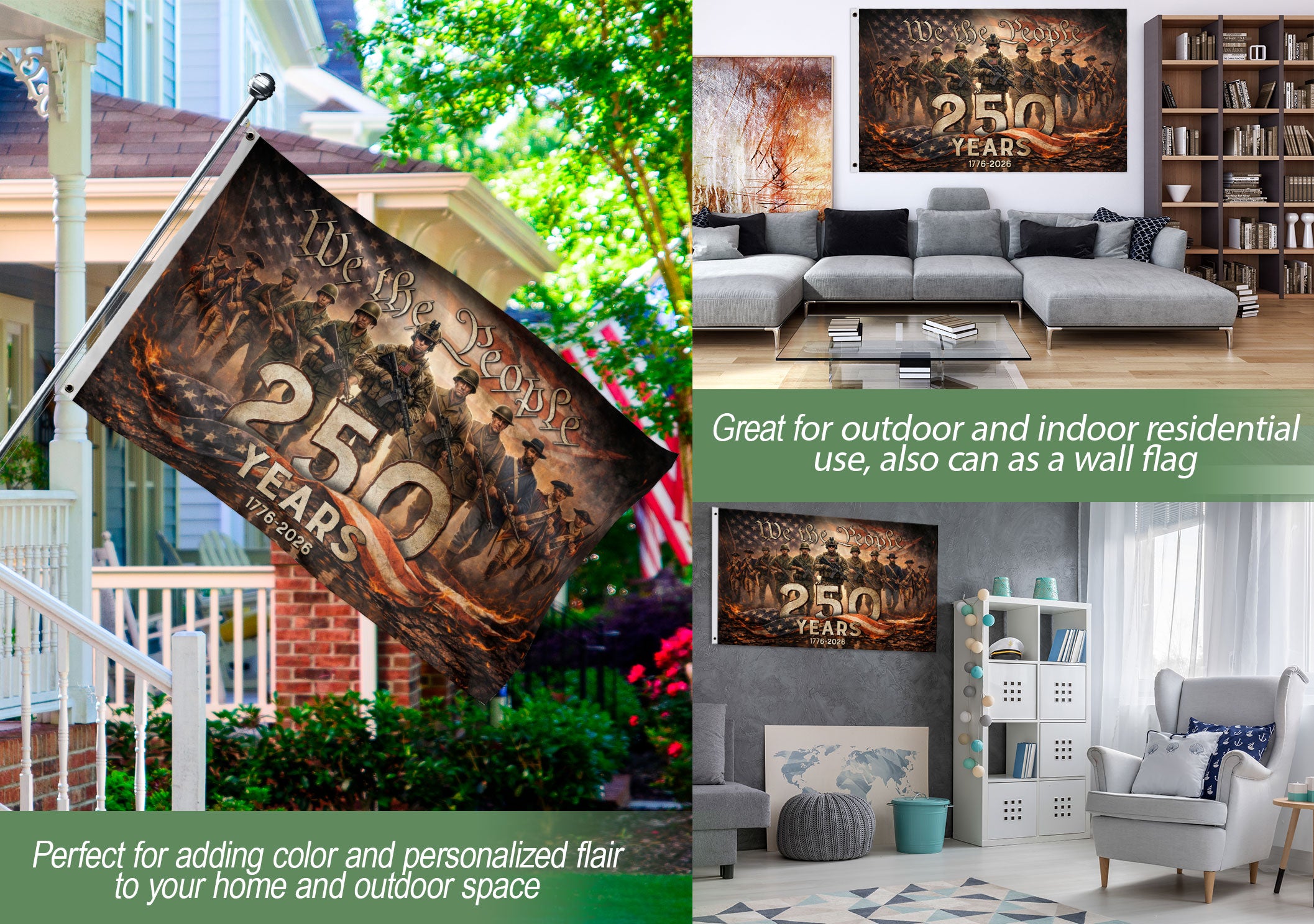 American 250th Anniversary Garden Flag 250 Years Semiquincentennial 1776-2026 We The People Patriotic Past Present Soldiers