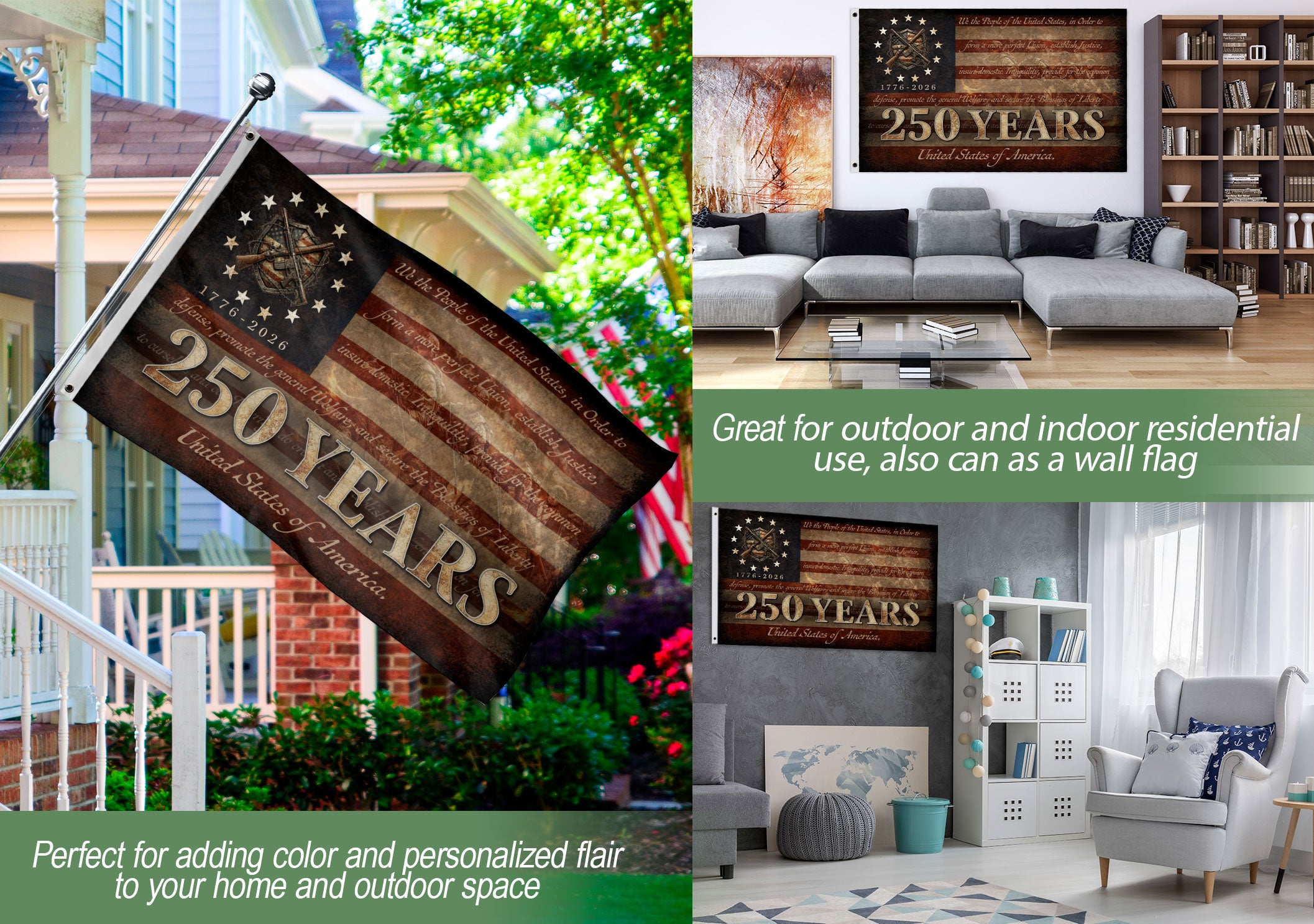 United States of America 250 Years Flag 250th Anniversary 1776-2026 Tactical Metal Shield Crossed Rifles Patriotic