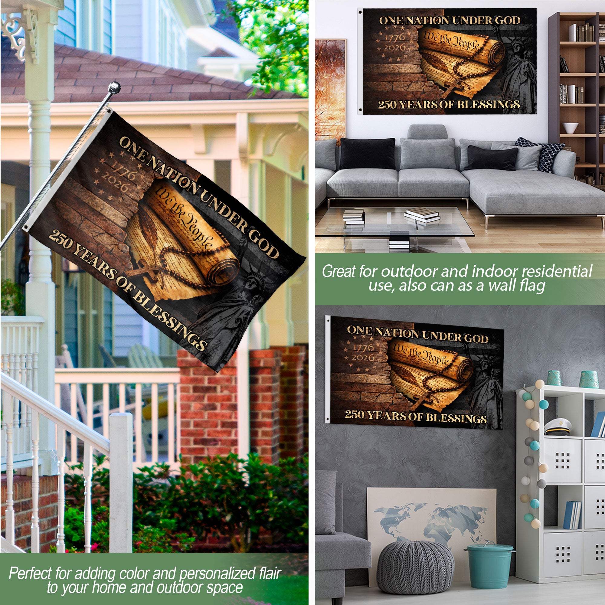USA Semiquincentennial Christian Garden Flag 1776–2026 Faith Freedom Outdoor Decor