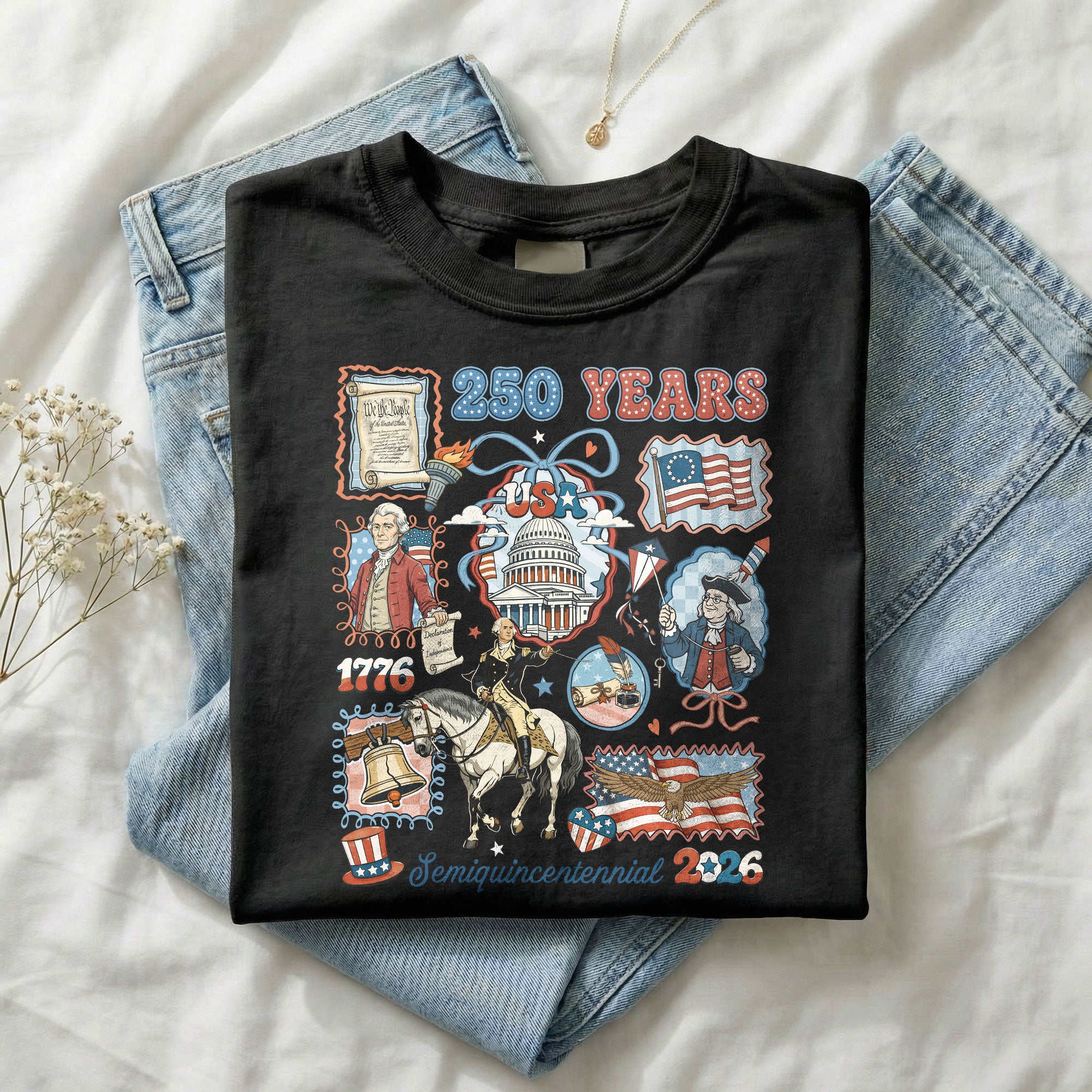 1776-2026 USA 250th Semiquincentennial Celebration Shirt - Retro Freedom Stamp Patriotic T-Shirt