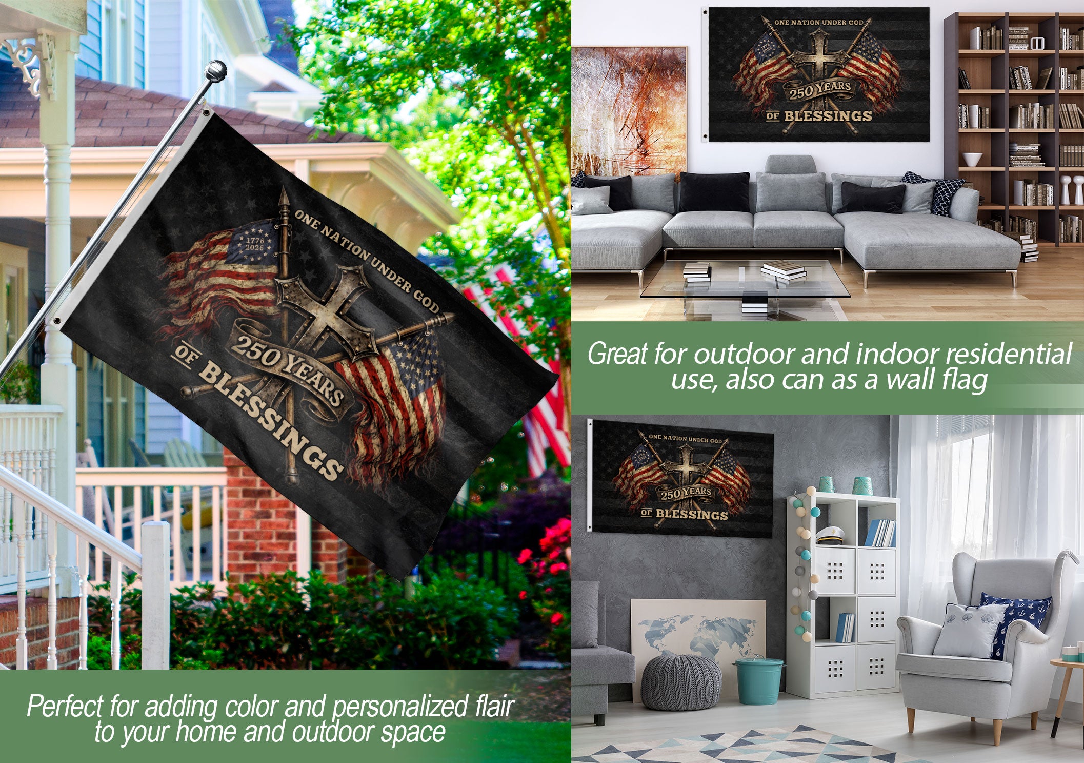 1776–2026 American Christian Patriotic Garden Flag Faith and Freedom Decor