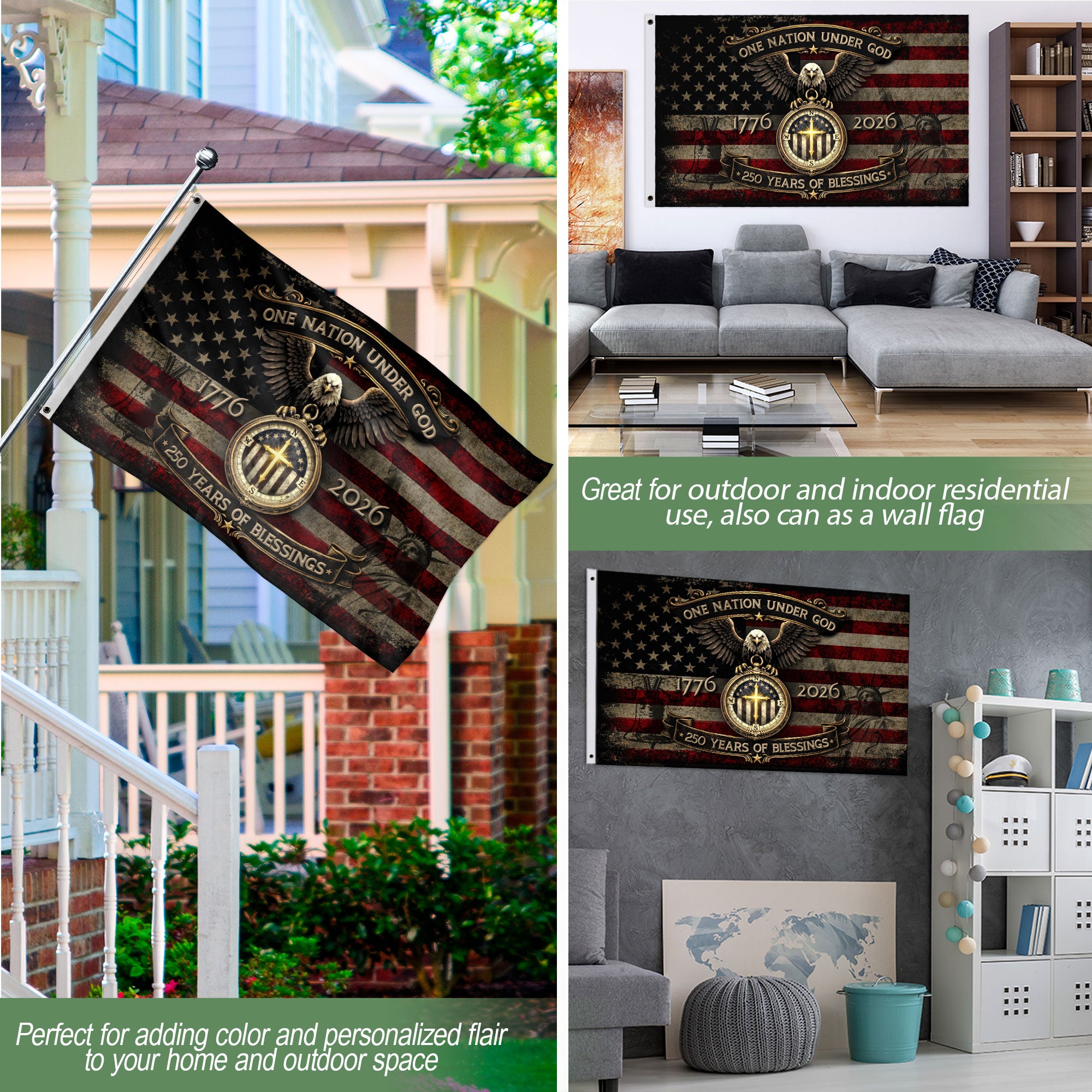 American Christian Faith Flag 250 Years Freedom Celebration Decor