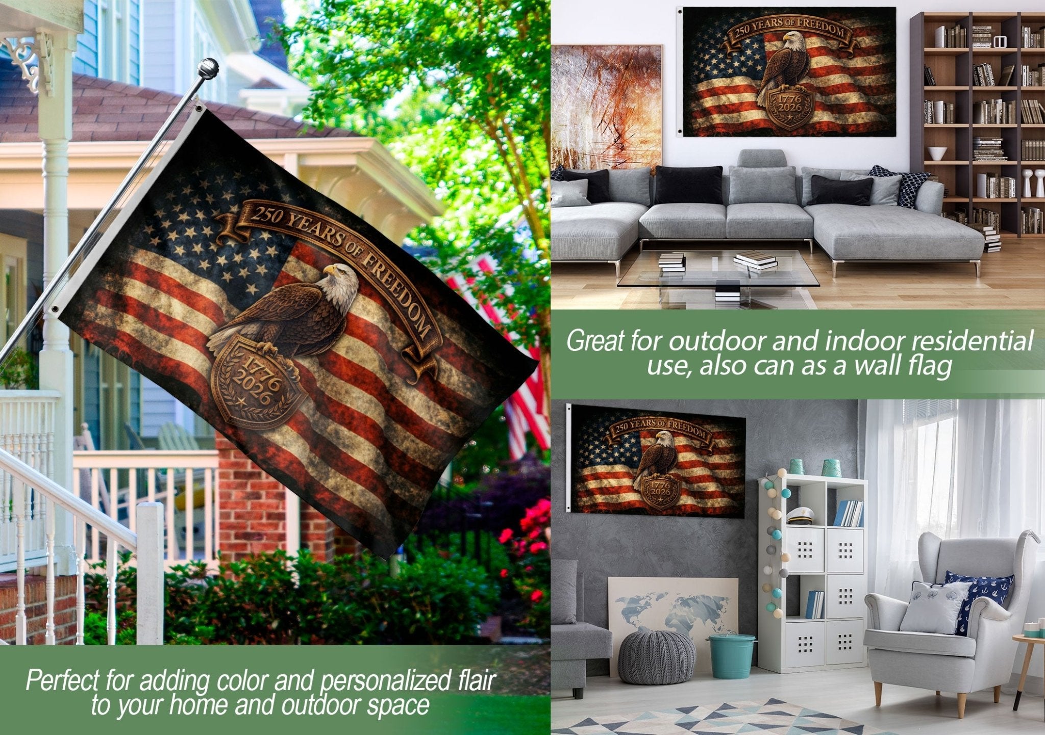 USA 250 Years of Freedom Flag 1776–2026 – Patriotic Eagle American Anniversary Flag - Rust Field Wear