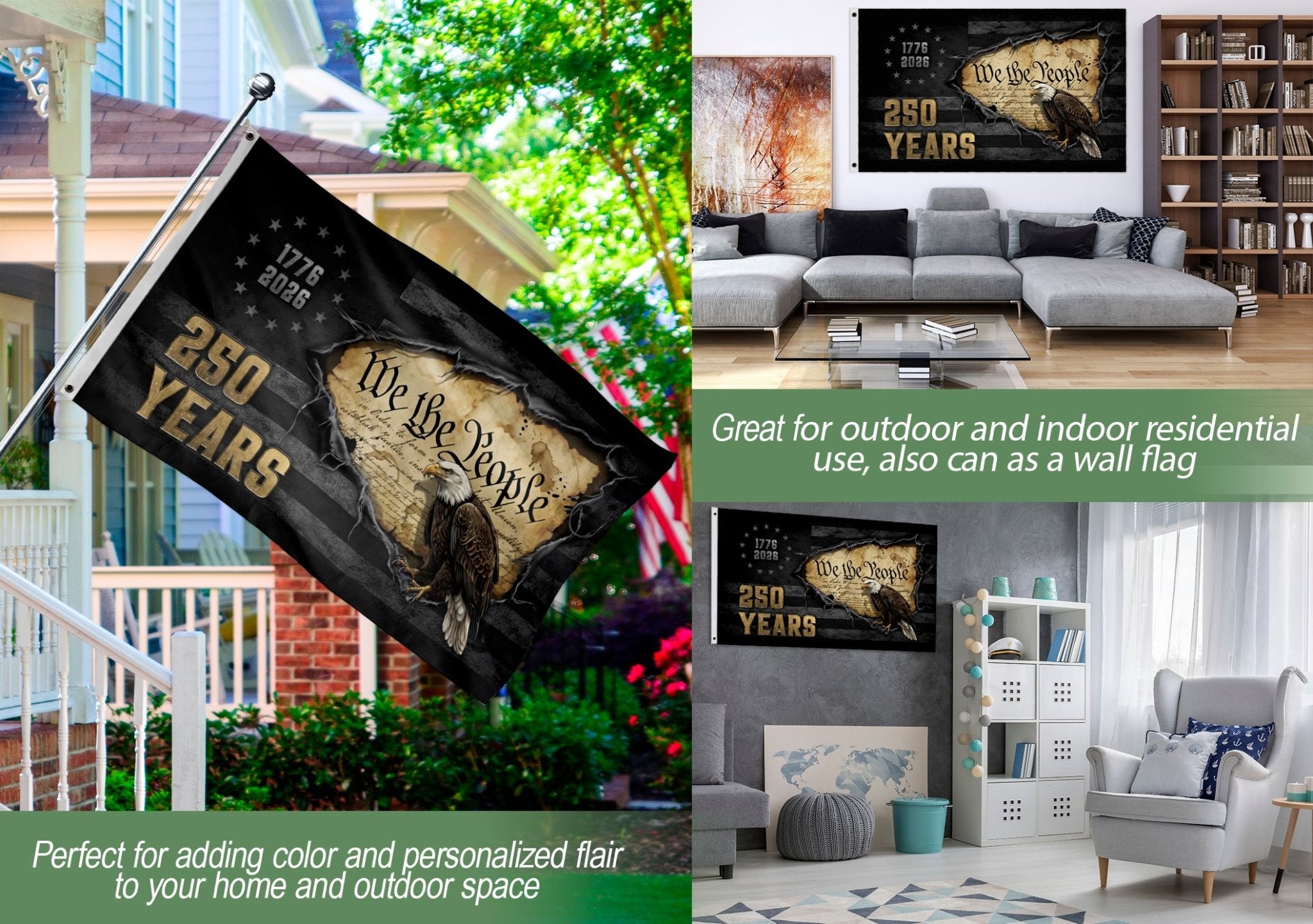 250 Years America Anniversary Flag - We The People 1776-2026 Flag, US 250 Years Celebration Decorative Banner - Rust Field Wear