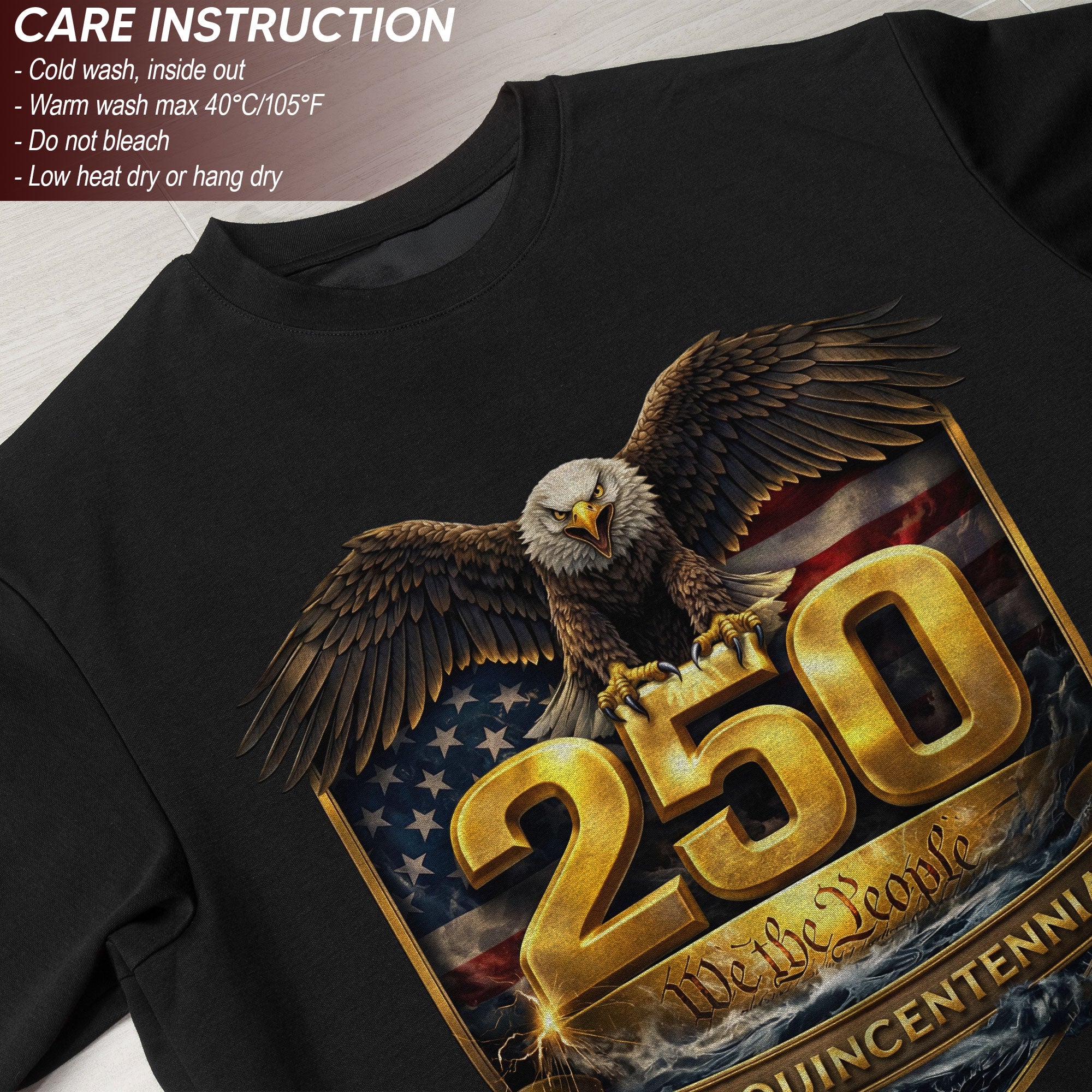 250 We The People Semiquincentennial Bootleg Tee – Gold Crest Eagle 1776–2026